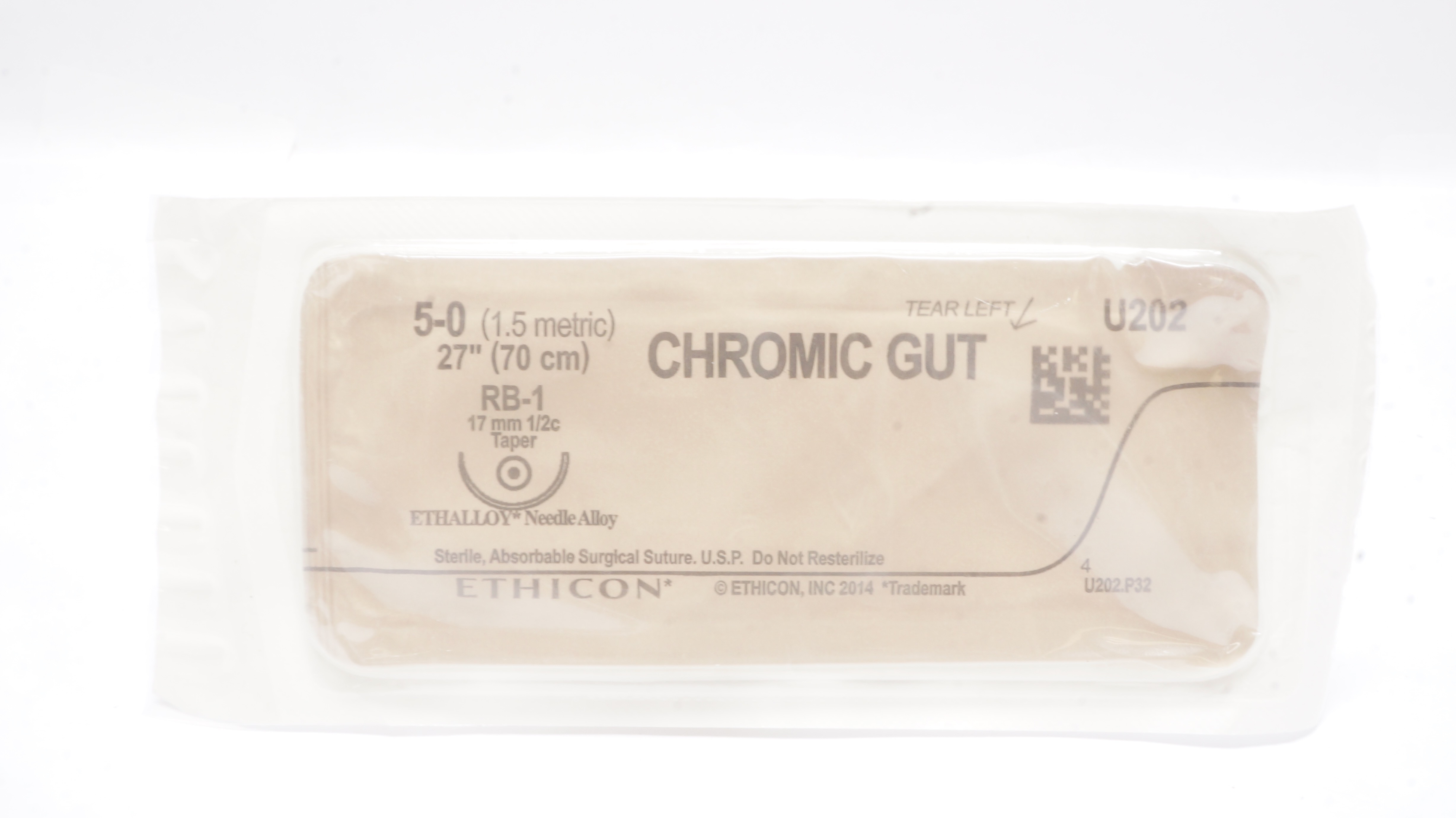 Ethicon U202 5-0 CHROMIC GUT, RB-1, 17mm 1/2c Taperpoint, 27inch (x)