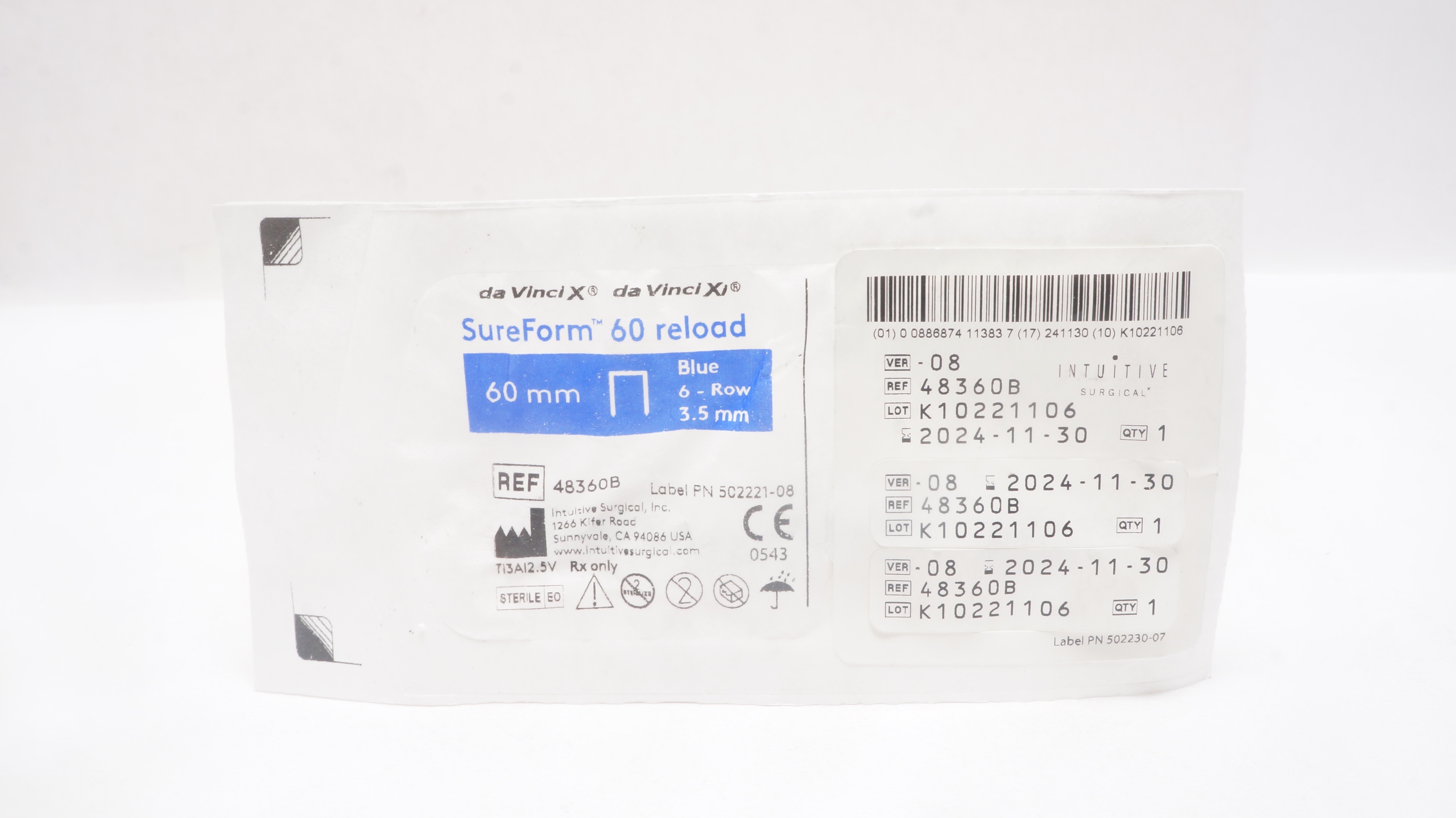 Intuitive 48360B da Vinci X da Vinci Xi SureForm 60mm Reload 6-Row Blue 3.5mm