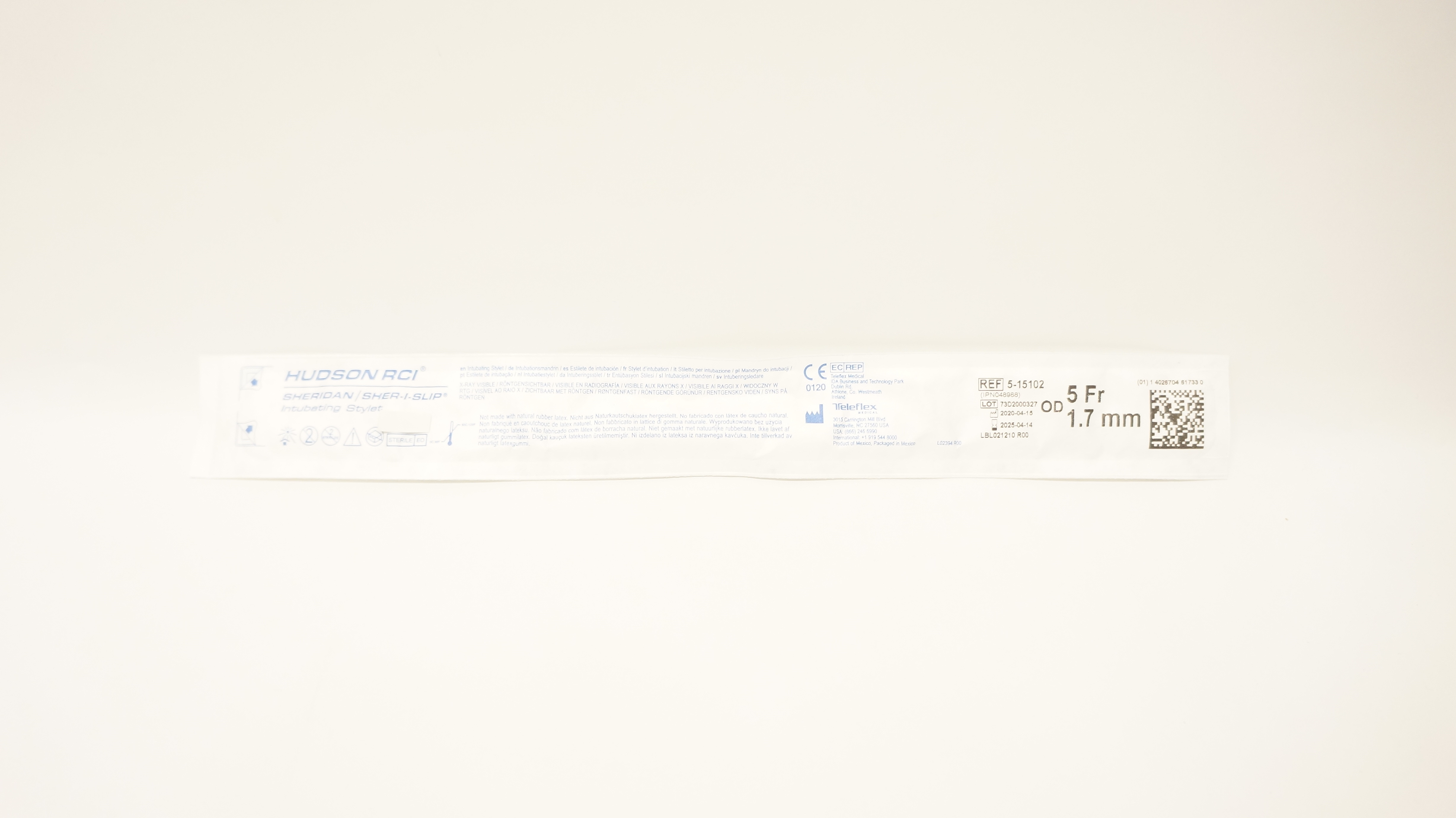 Teleflex 5-15102 Hudson RCI Sheridan/Sher-I-Slip Intubating Stylet 5Fr. OD 1.7mm