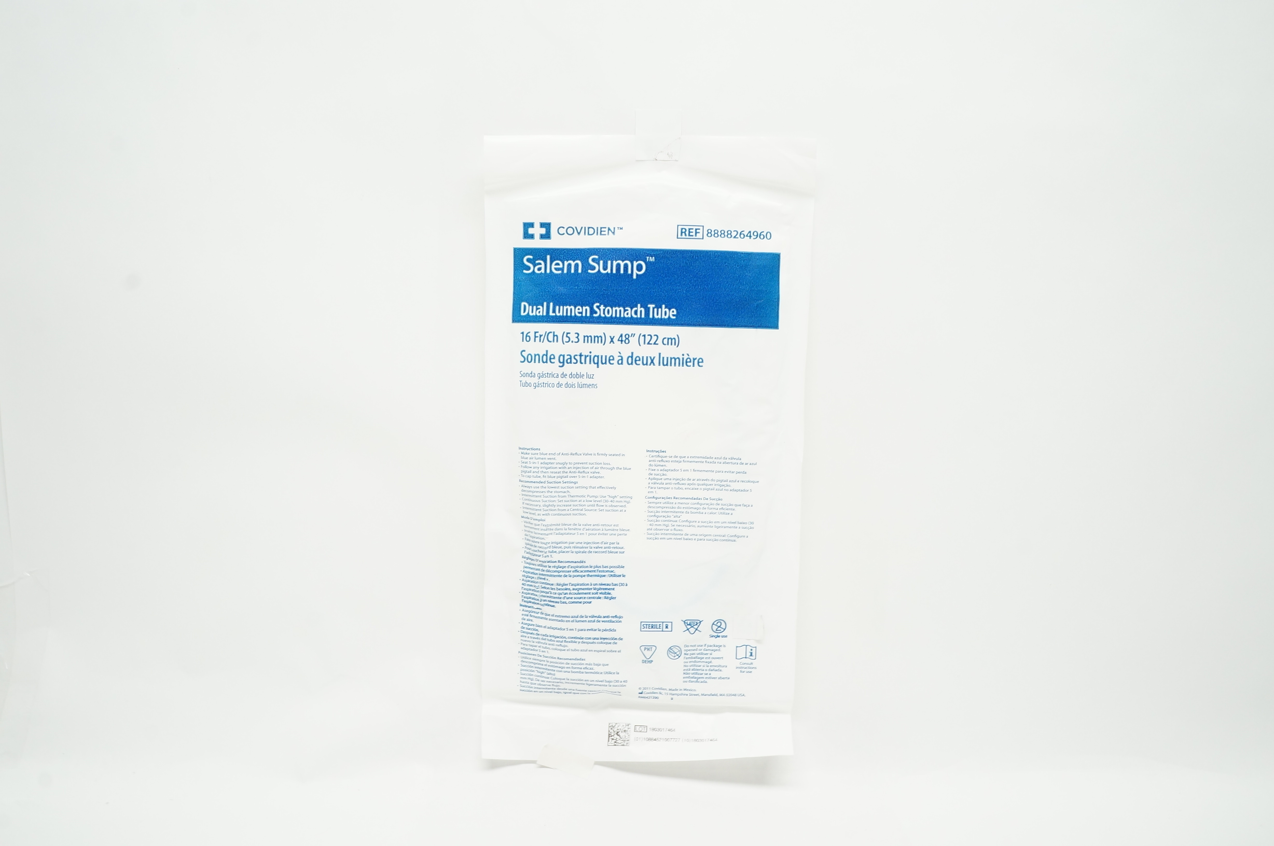 Covidien 8888264960 Salem Sump Dual Lumen Stomach Tube 16Fr/Ch x 48 inch