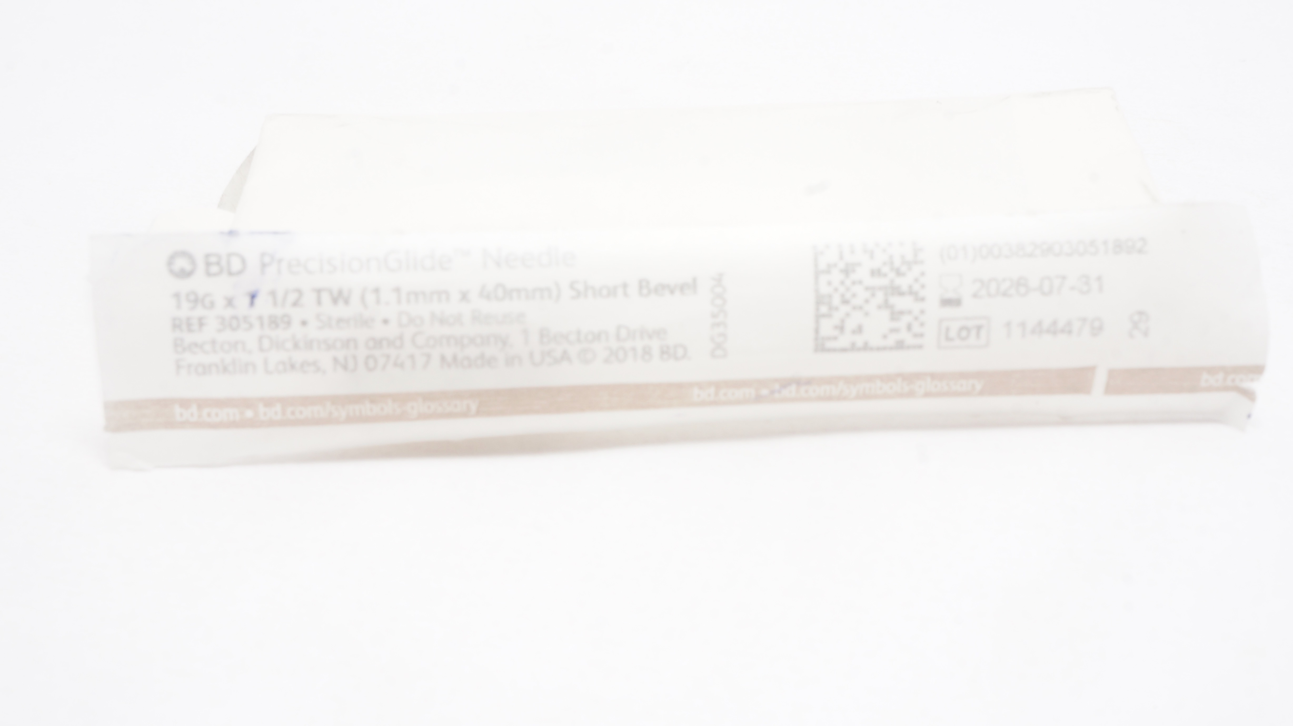 BD 305189 Becton PrecisionGlide Ndle 19G x 1-1/2TW Short Bevel