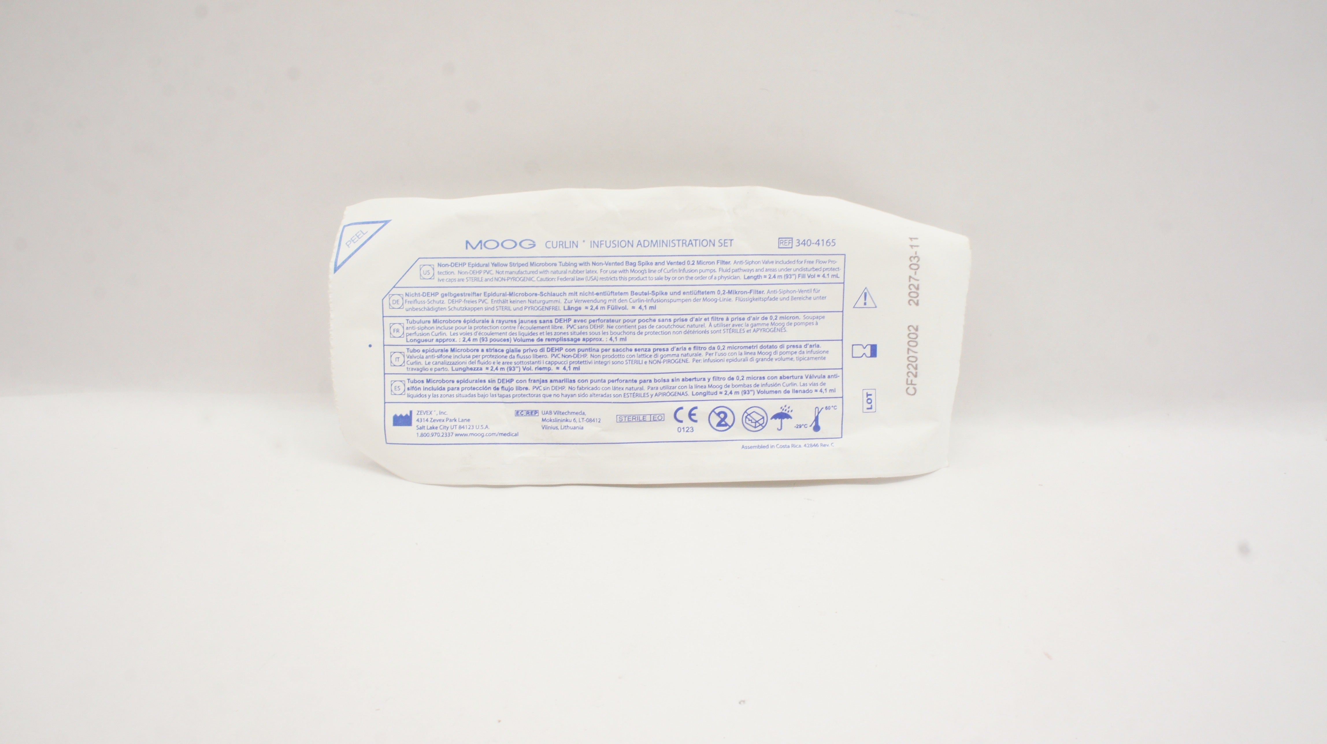 Zevex 340-4165 Moog Curlin Infusion Administration Set 93inch x 4.1mL