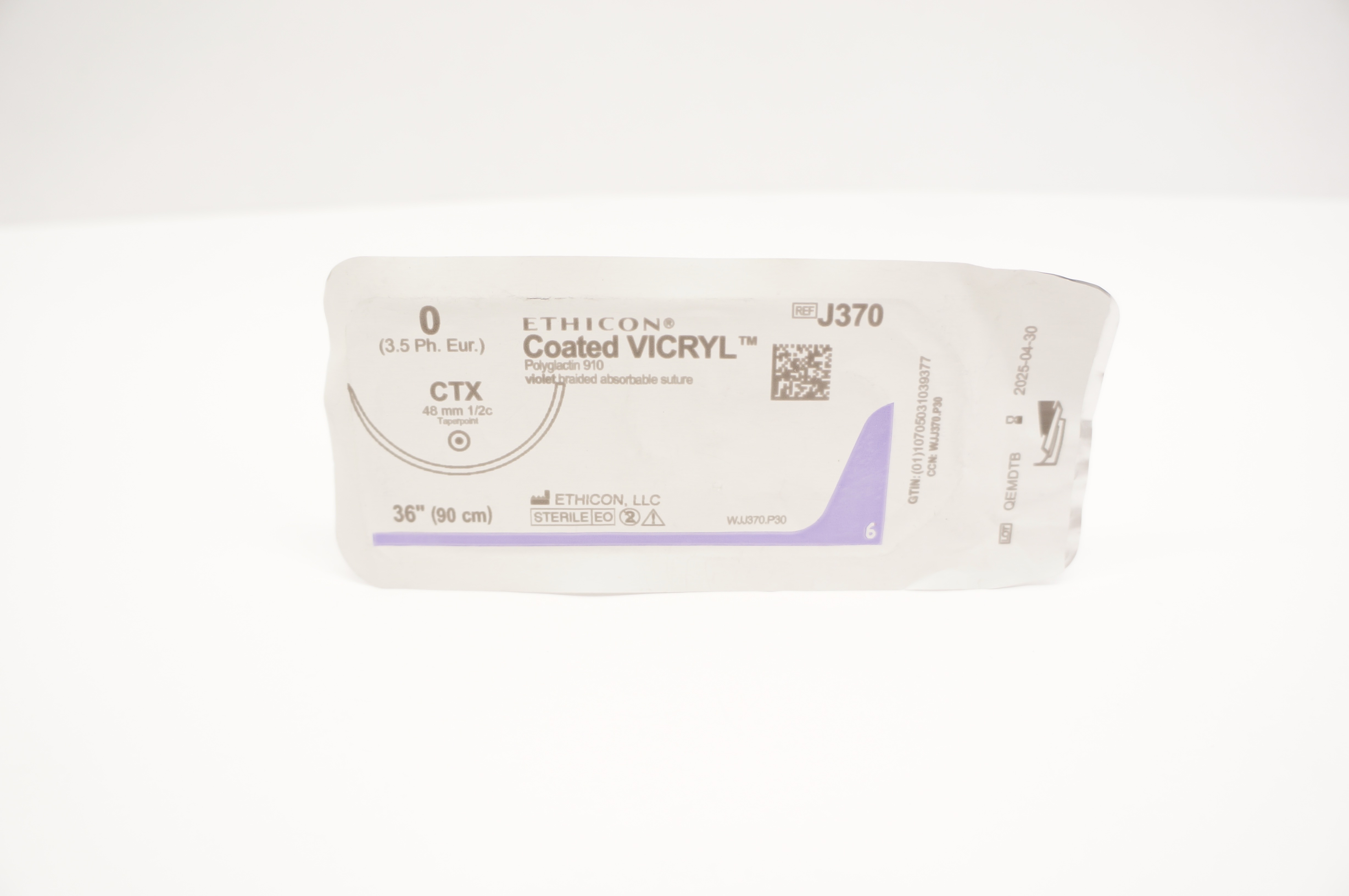 Ethicon J370 0 Coated VICRYL, CTX, 48mm 1/2c Taperpoint, 36inch