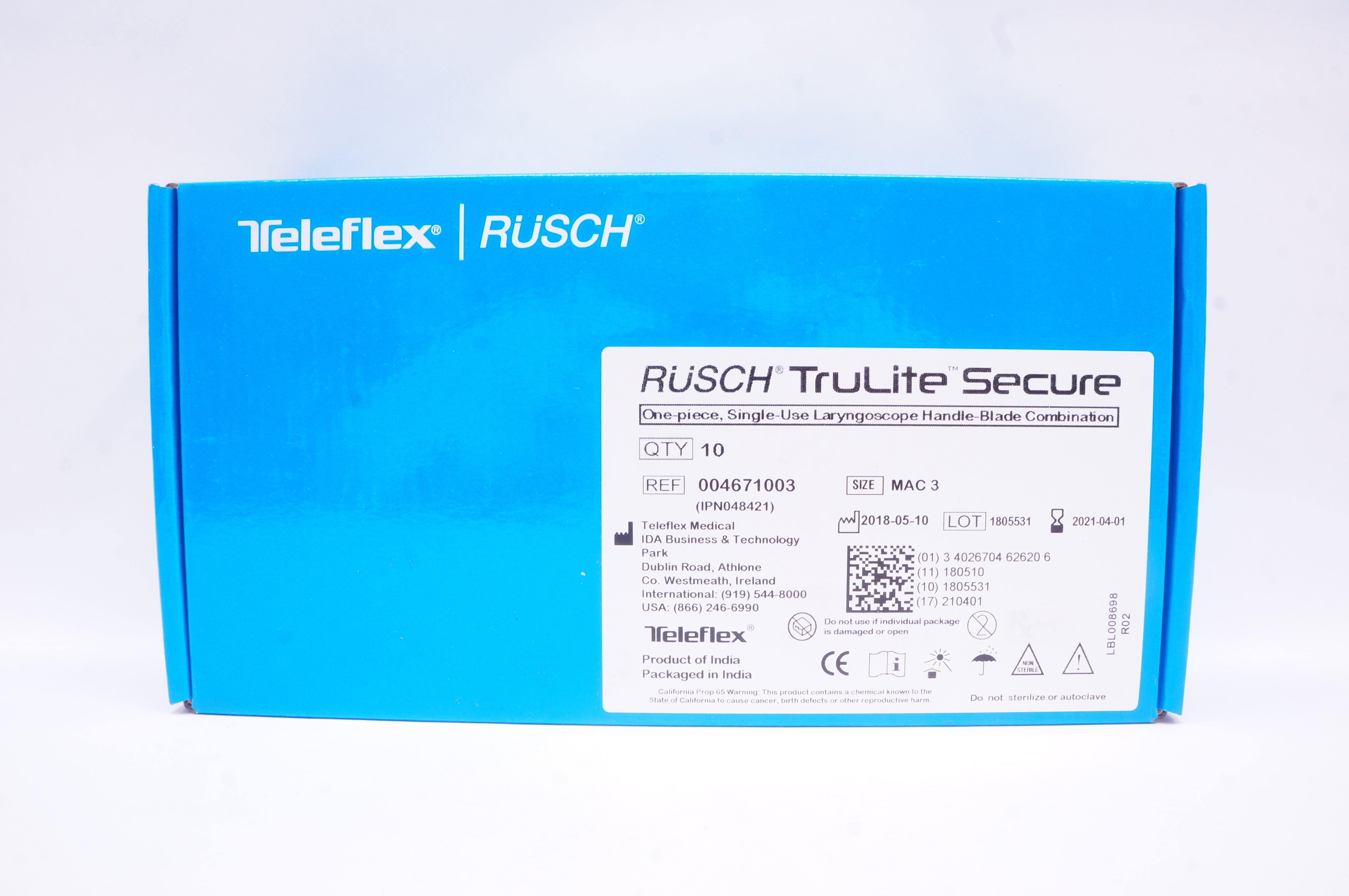Teleflex 004671003 Laryngoscope Handle-Blade Combination MAC 3 (x) - Box of 10