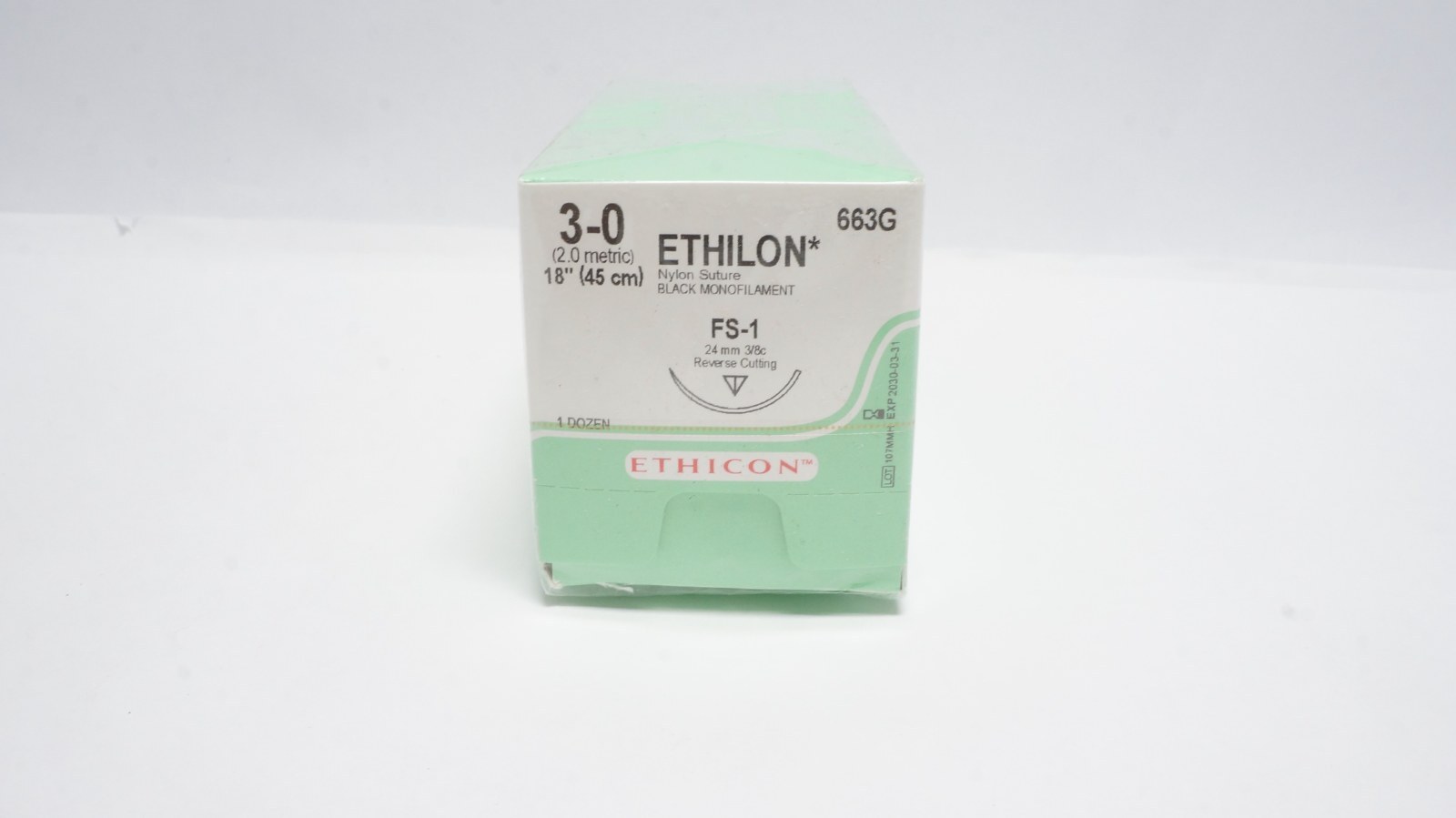 ETHICON 663G ETHILON Nylon Suture 3-0 Black 18" FS-1 - box of 12
