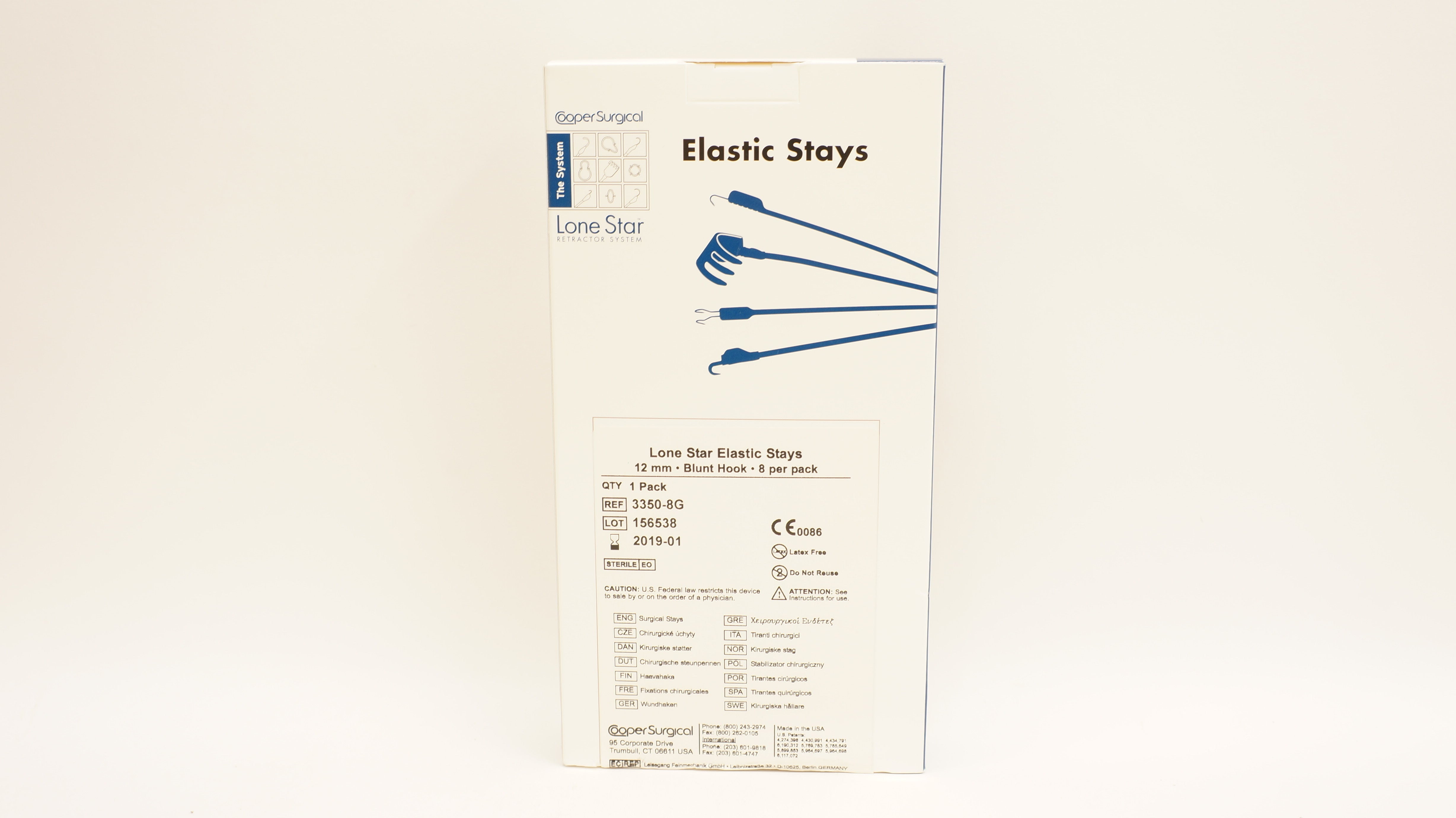 Cooper Surgical 3350-8G Lone Star Elastic Stays Blunt Hook 12mm (x) - Pack of 8