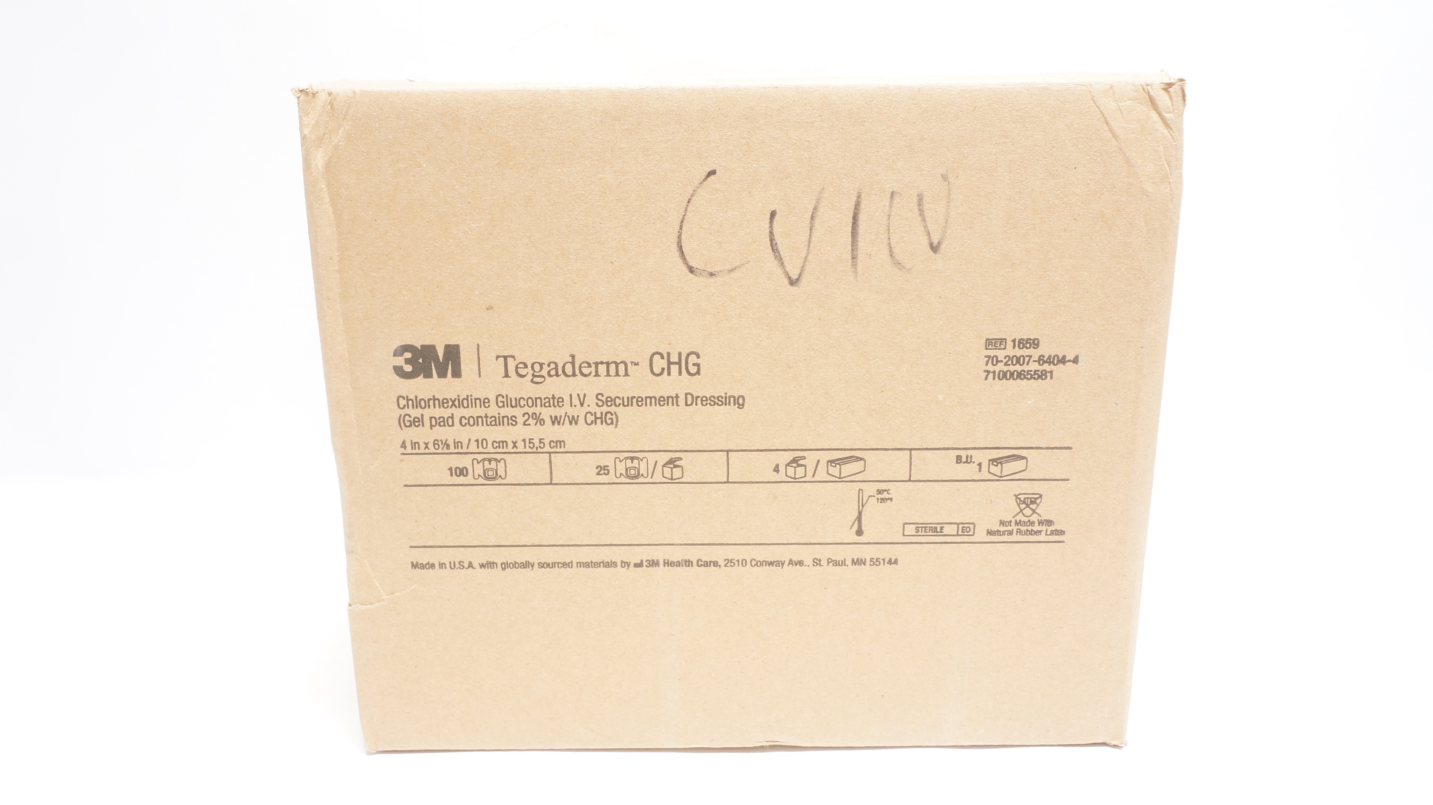 3M 1659 Tegaderm CHG LV. Securement Dressing 4 x 6-1/8in-Box of 100
