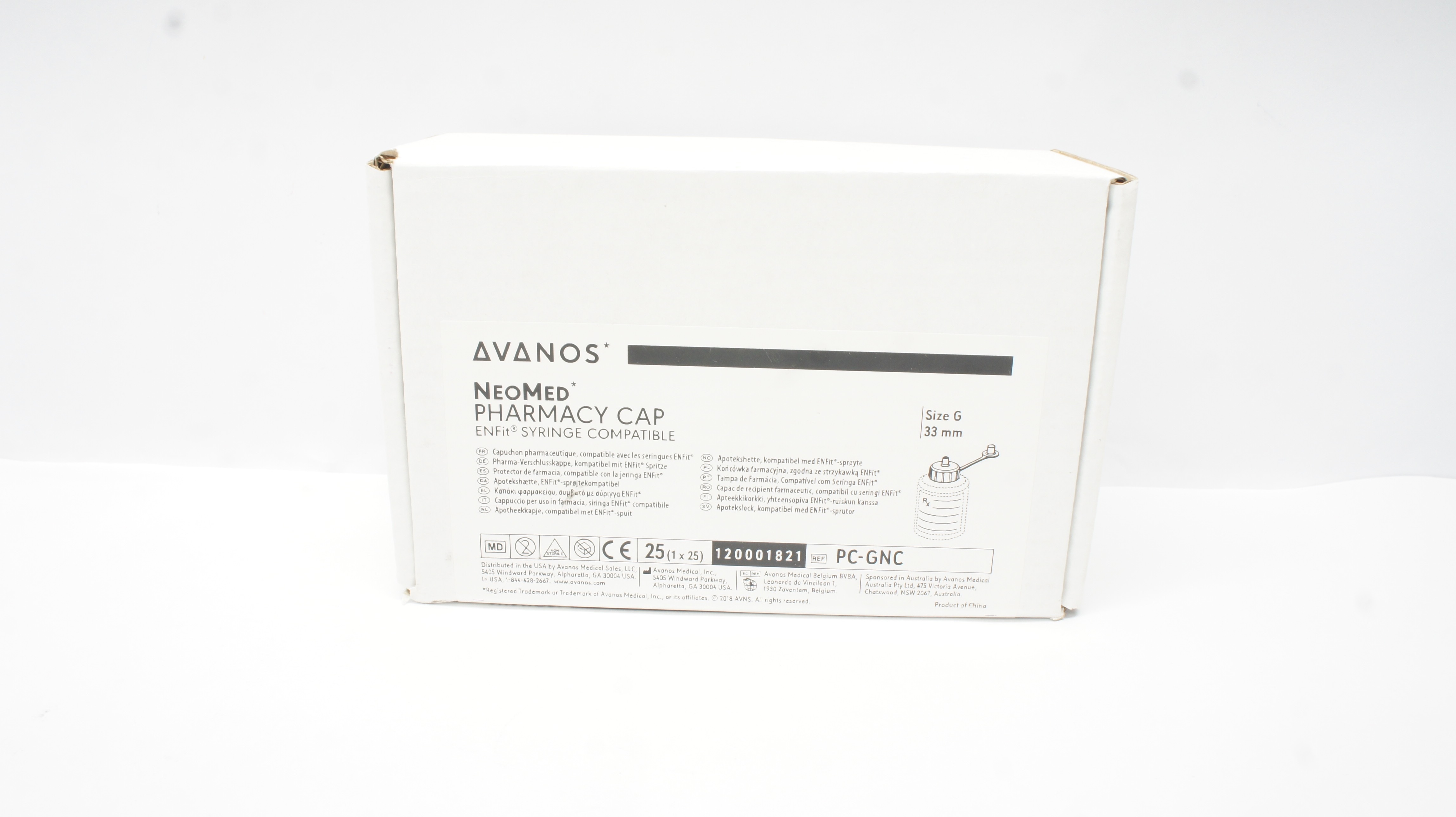 Avanos PC-GNC Neomed Pharmacy Cap ENFit Syringe, Size G 33mm (x) - Box of 25
