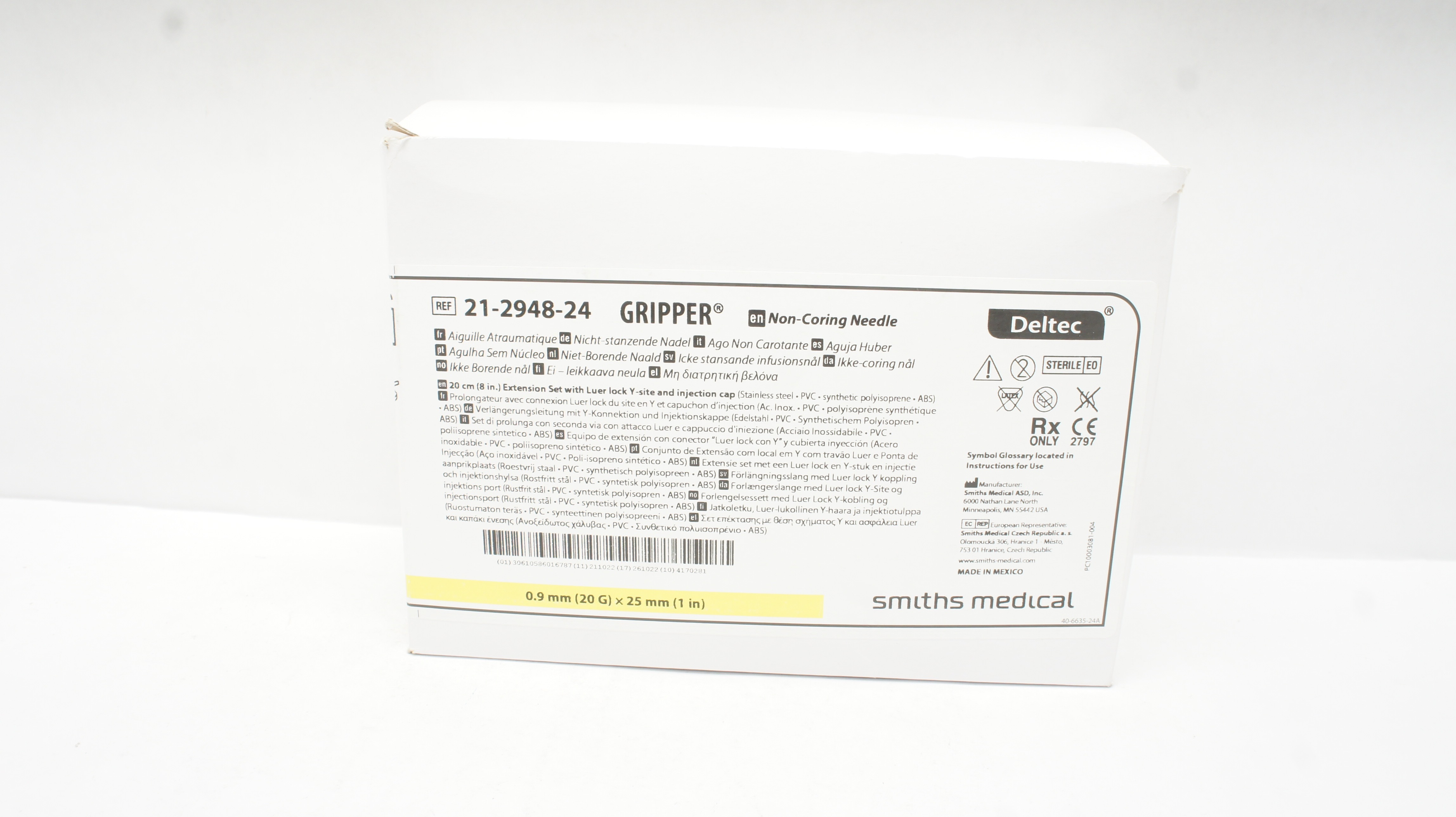 Smiths Medical 21-2948-24 Gripper Non-Coring Ndle. 20G x 1inch - Box of 11