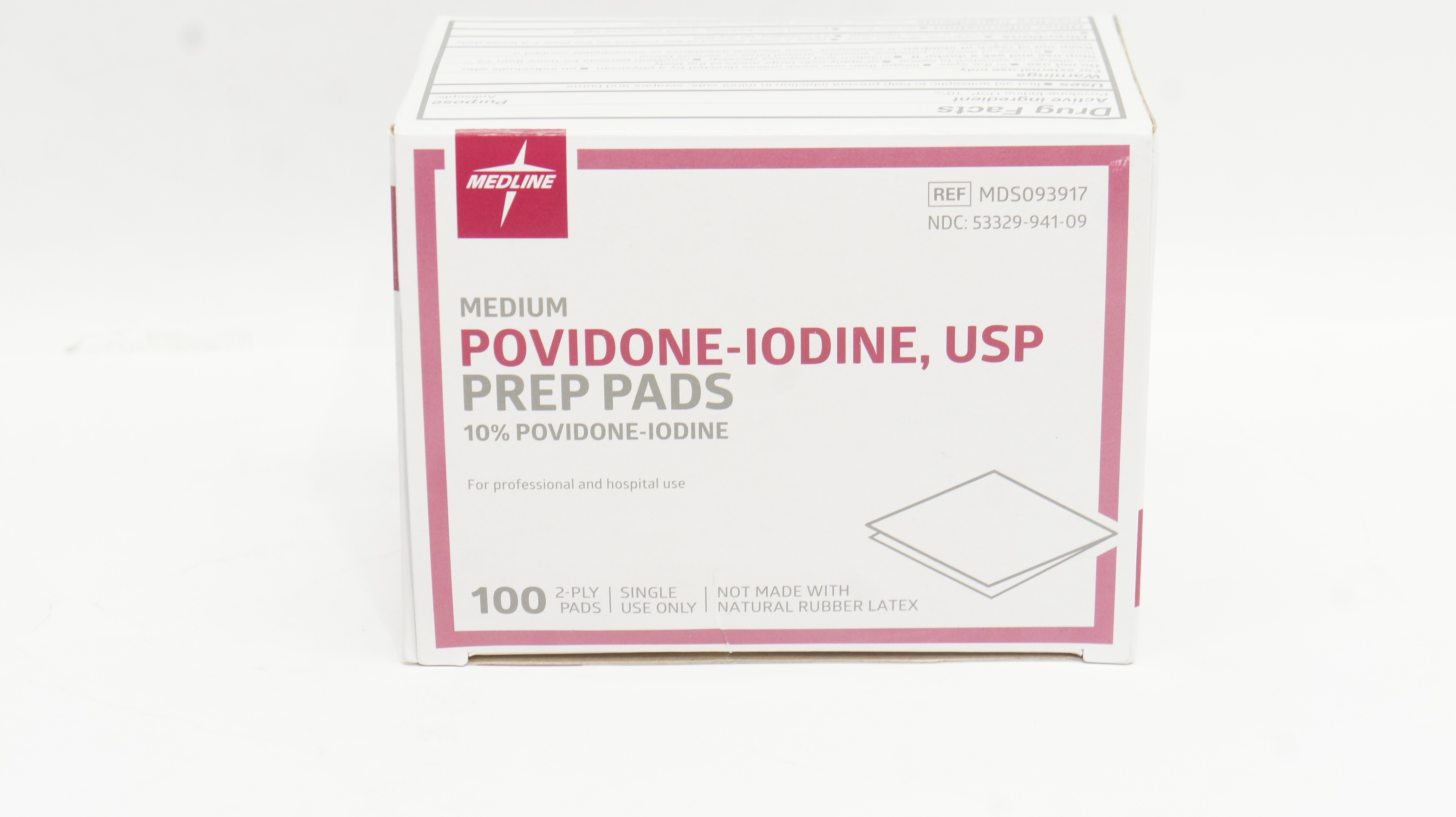 Medline MDS093917 Povidone-Iodine USP Prep Pads Medium 2-Ply - Box of 100