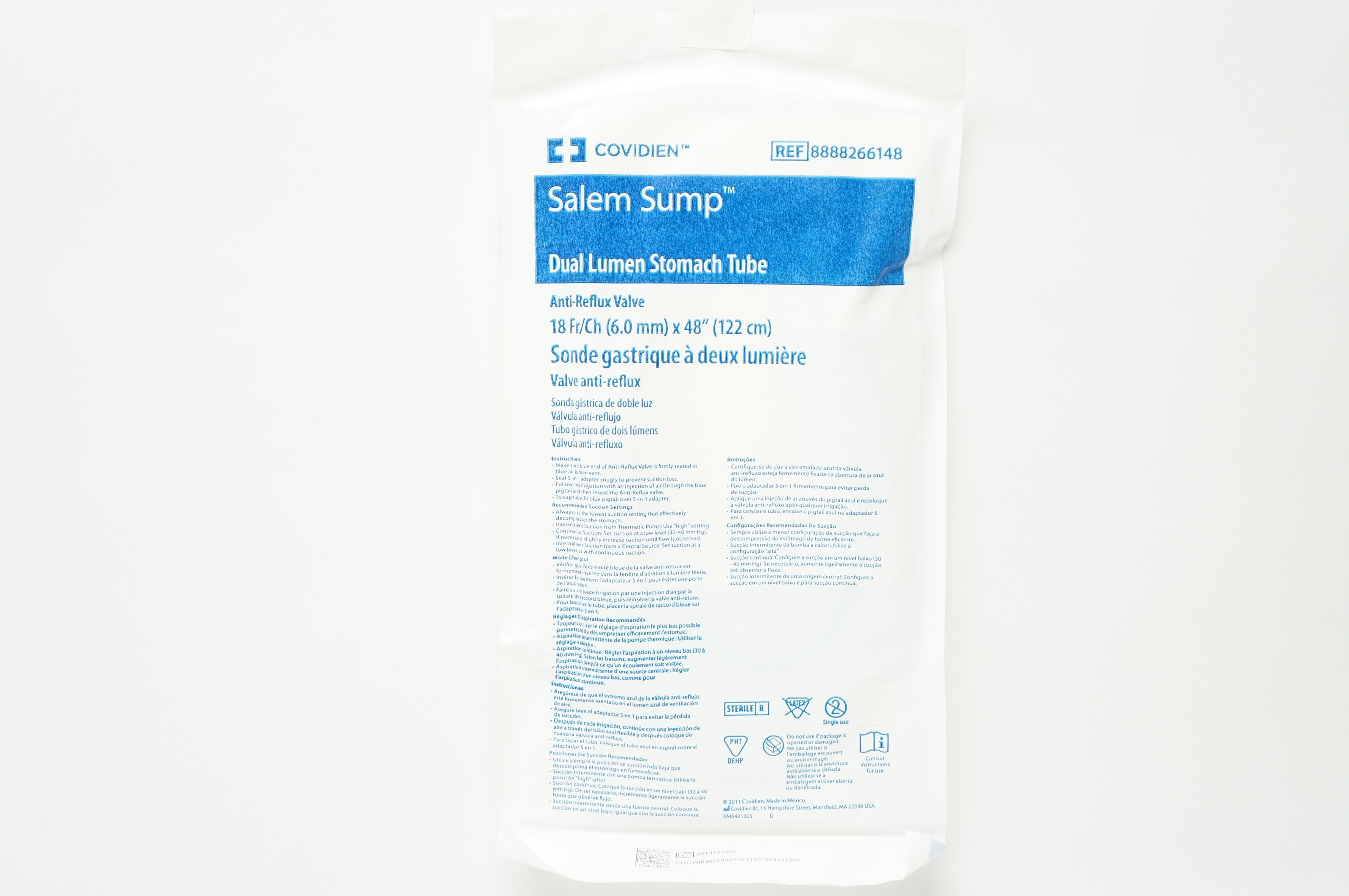 Covidien 8888266148 Salem Sump Dual Lumen Stomach Tube 18Fr/Ch x 48inch