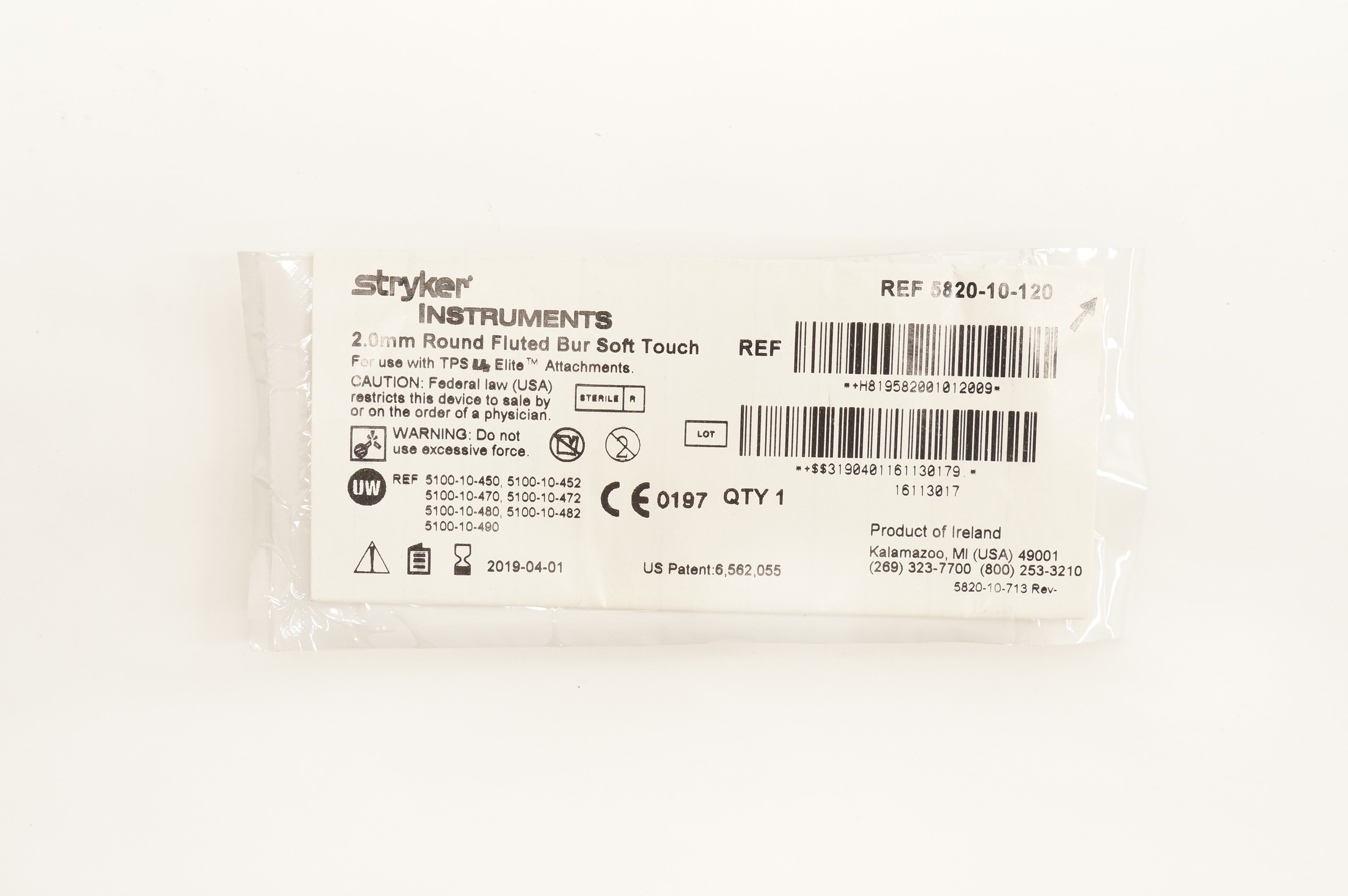 Stryker 5820-10-120 Bur Round Fluted Soft Touch 2.0mm (x)