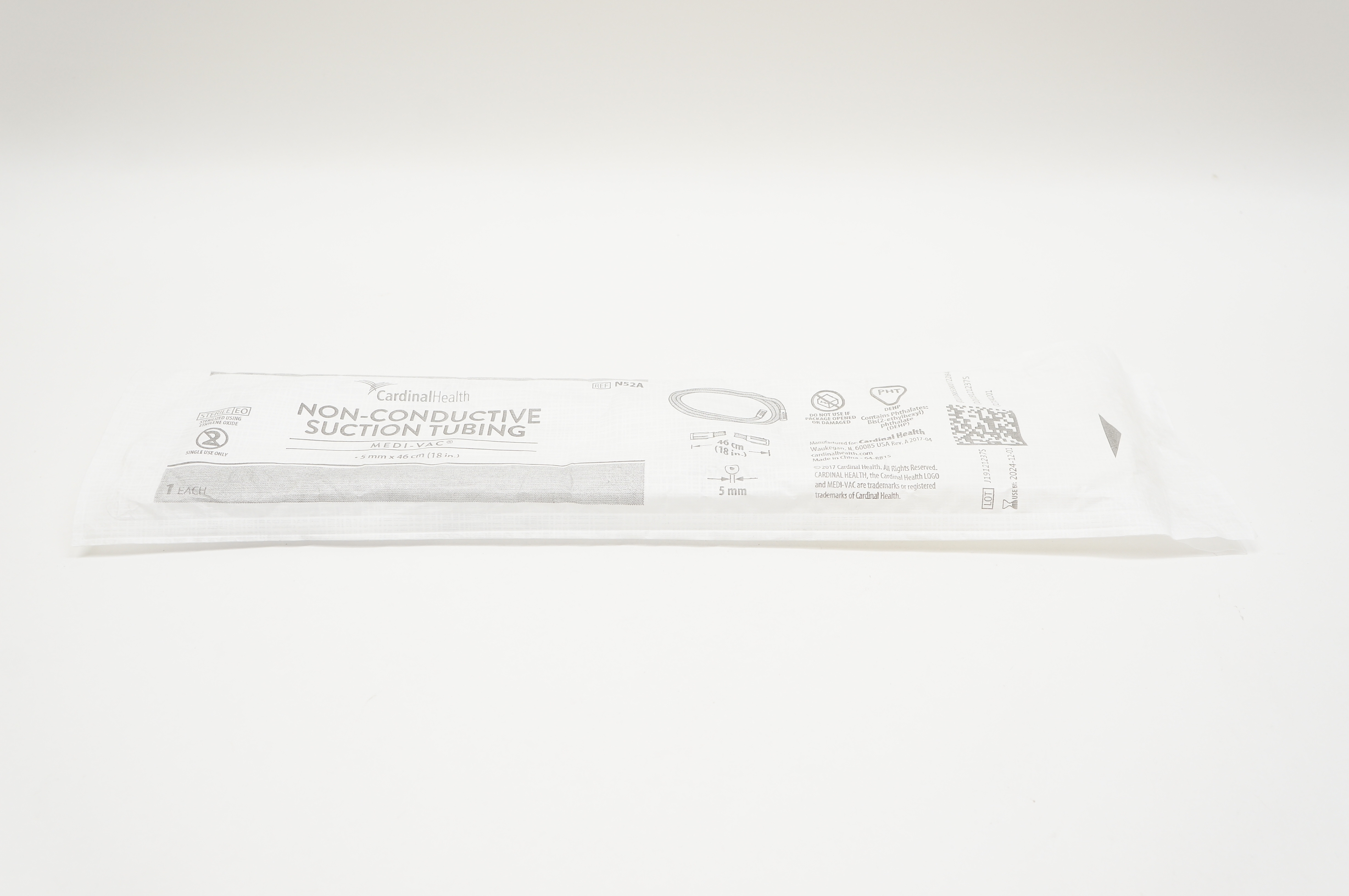 Cardinal Health N52A Medi-Vac Non-Conductive Suction Tubing 5mm x 18inch