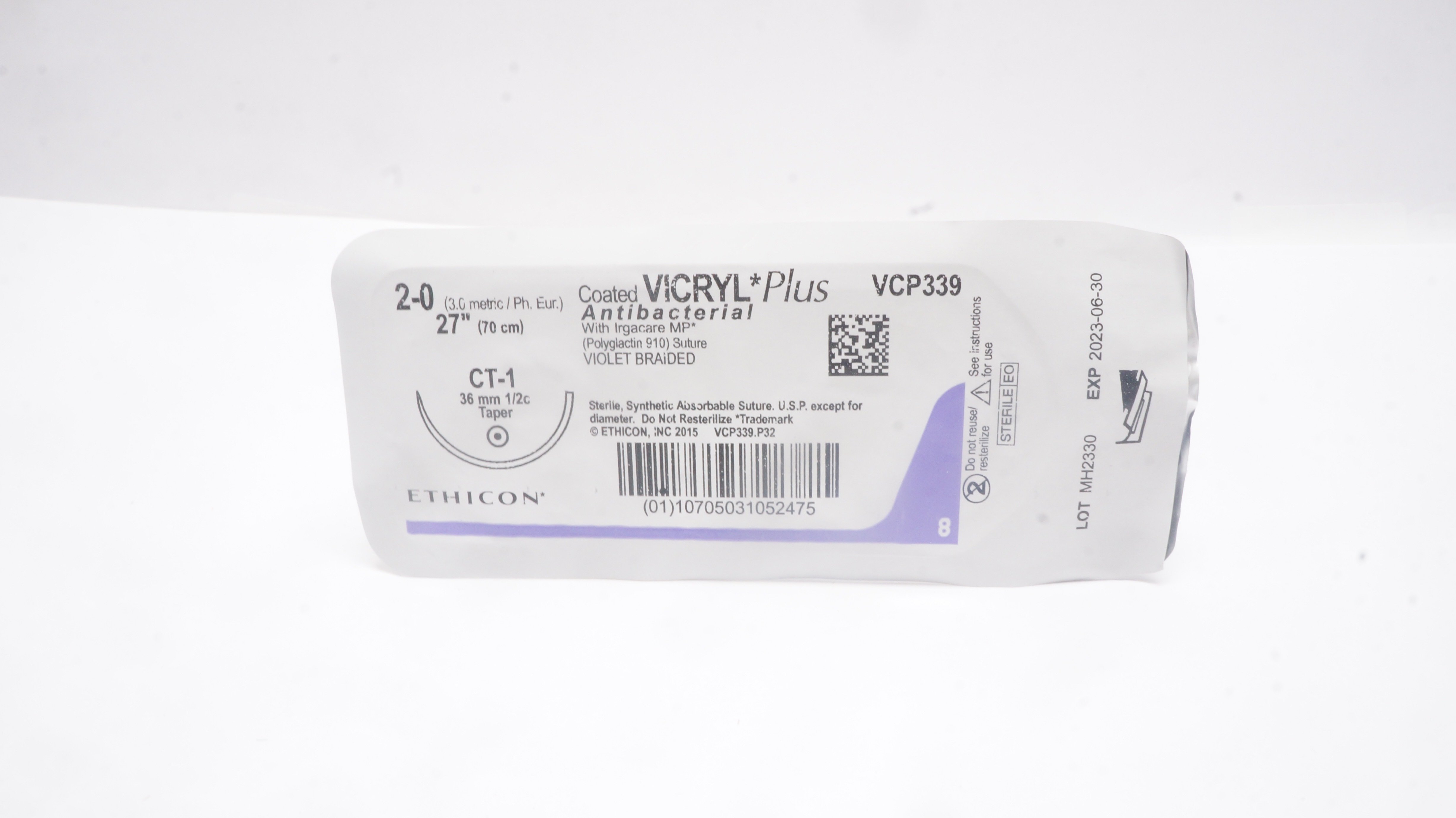 Ethicon VCP339 2-0 Coated VICRYL Plus, CT-1, Taper 36mm 1/2c, 27inch (x)