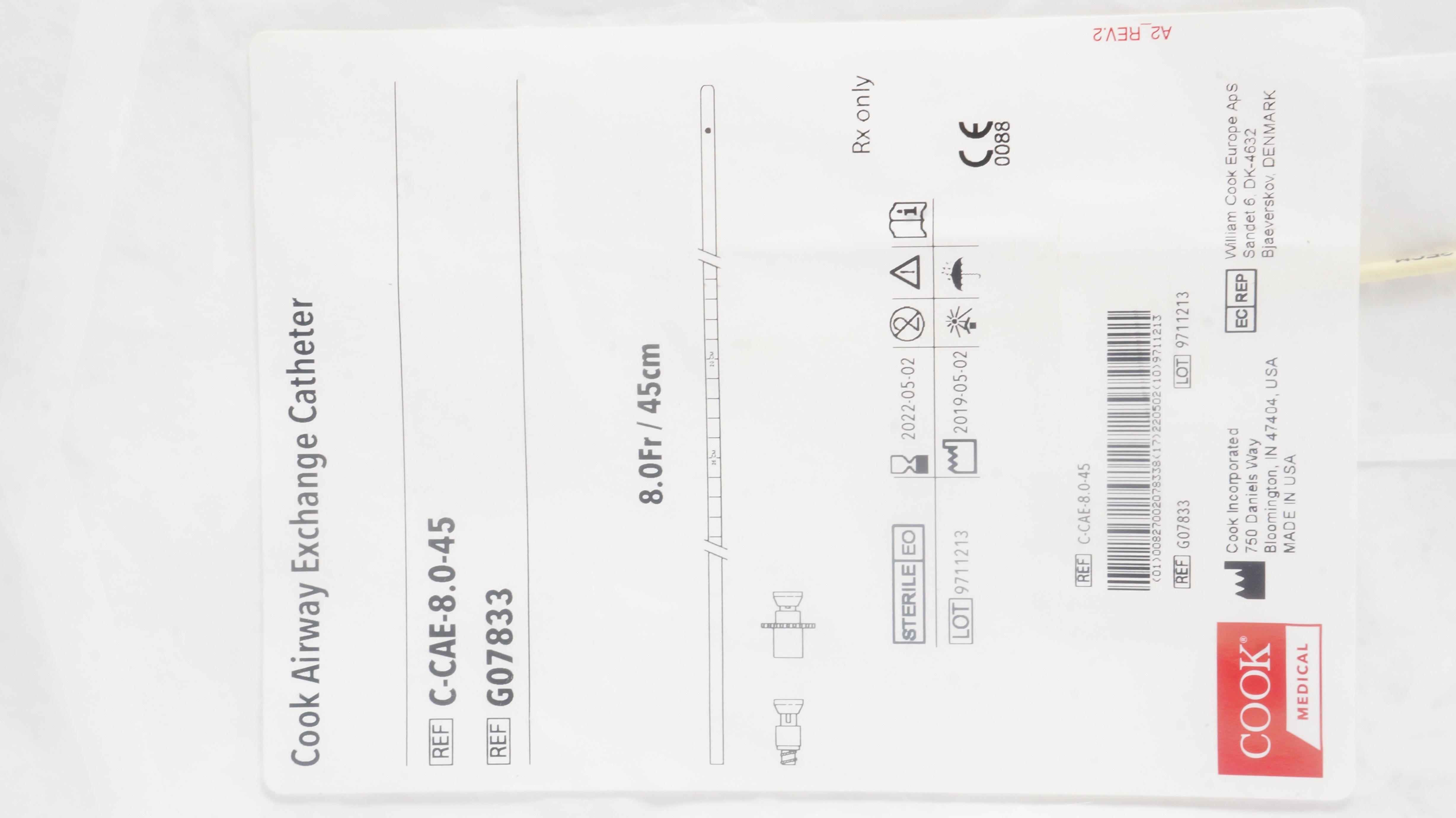 Cook Medical G07833 Airway Exchange Cath. 8.0Fr /45cm (x)