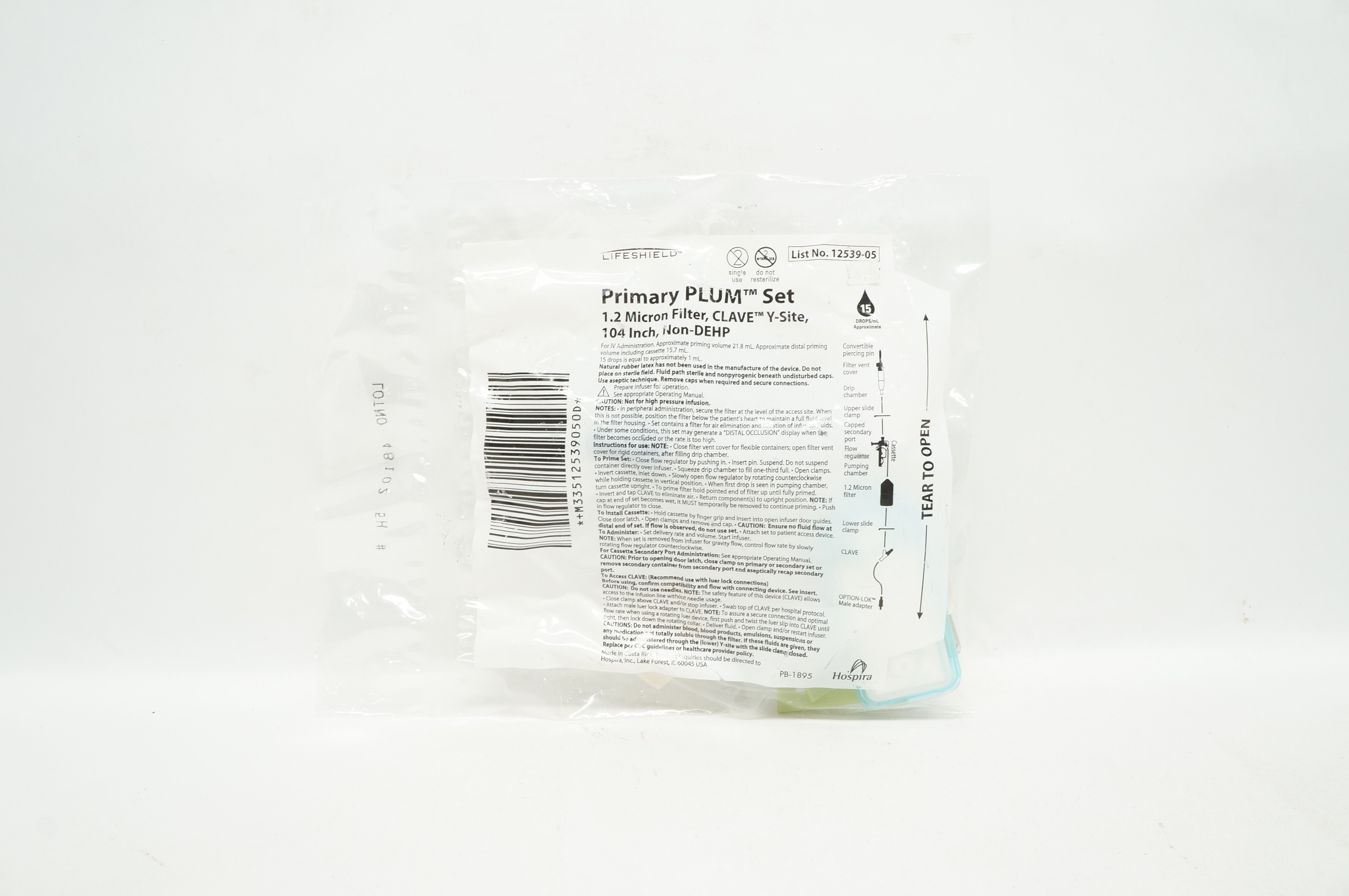 Hospira 12539-05 Primary Plum Set 1.2 Micron Filter, Clave Y-Site, 104inch
