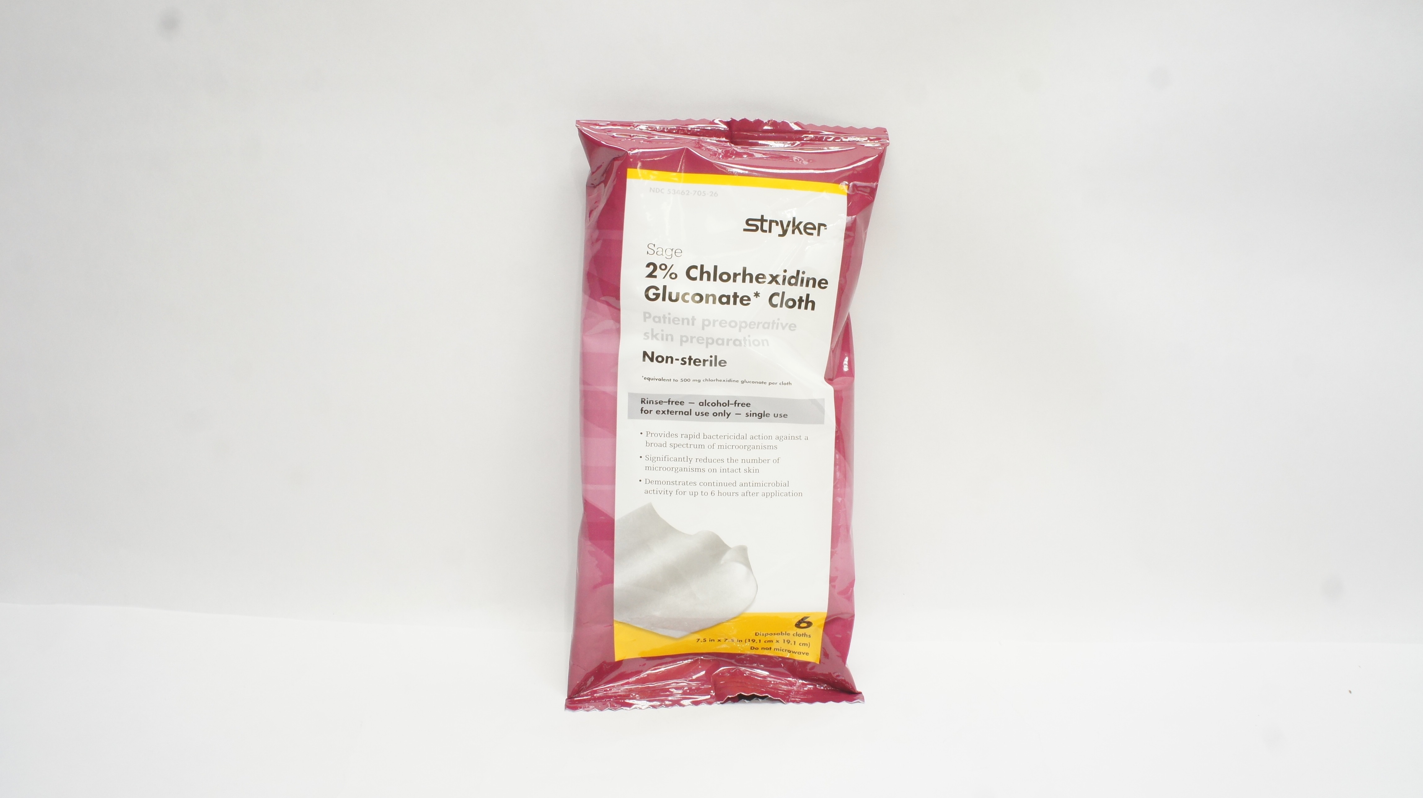 Stryker 9717 Sage 2% Chlorhexidine Gluconate Cloth 7.5inch x 7.5inch - Pack of 6
