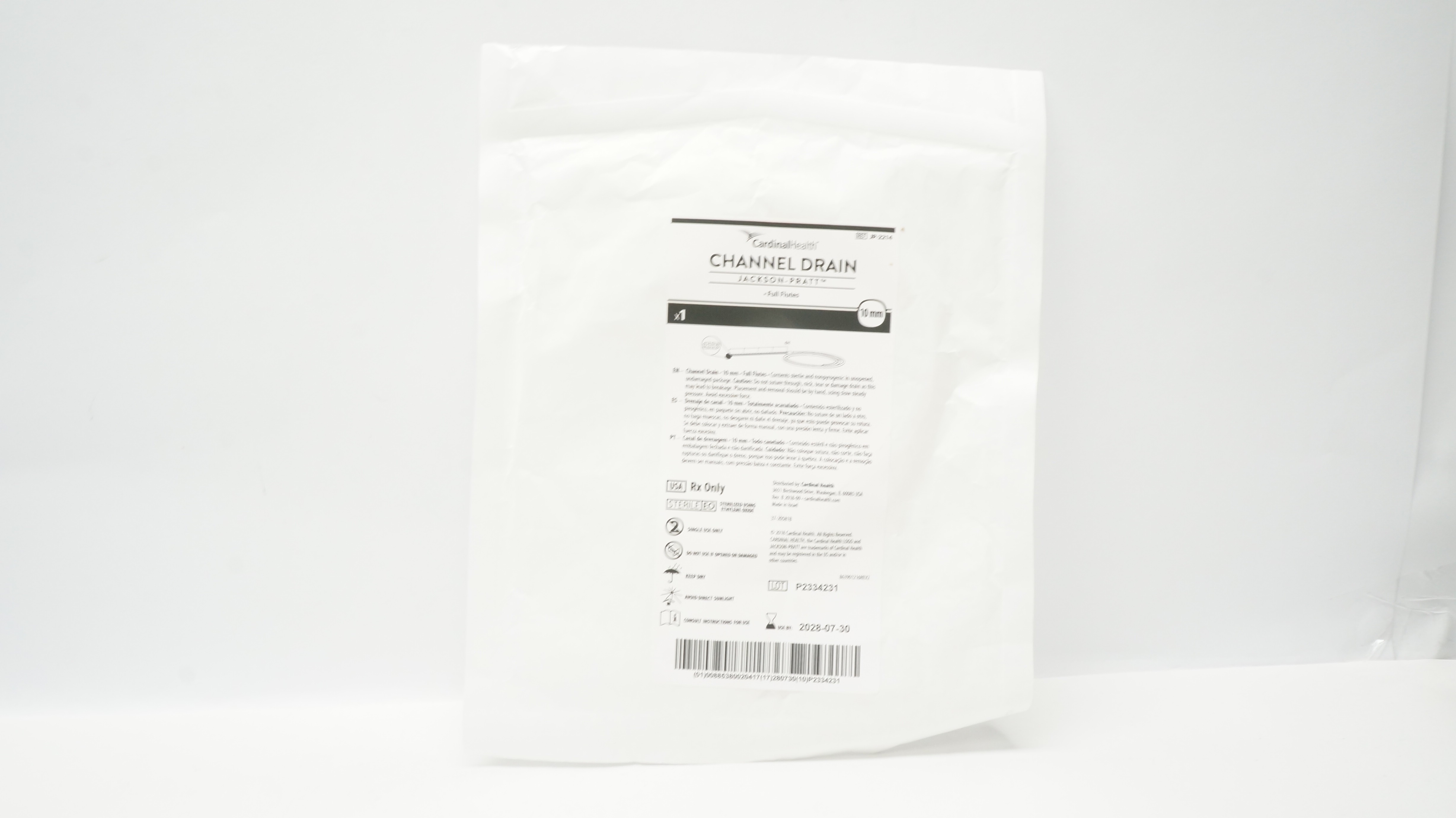 Cardinal Health JP-2214 Jackson-Pratt Channel Drain Silicone Flat, 10mm