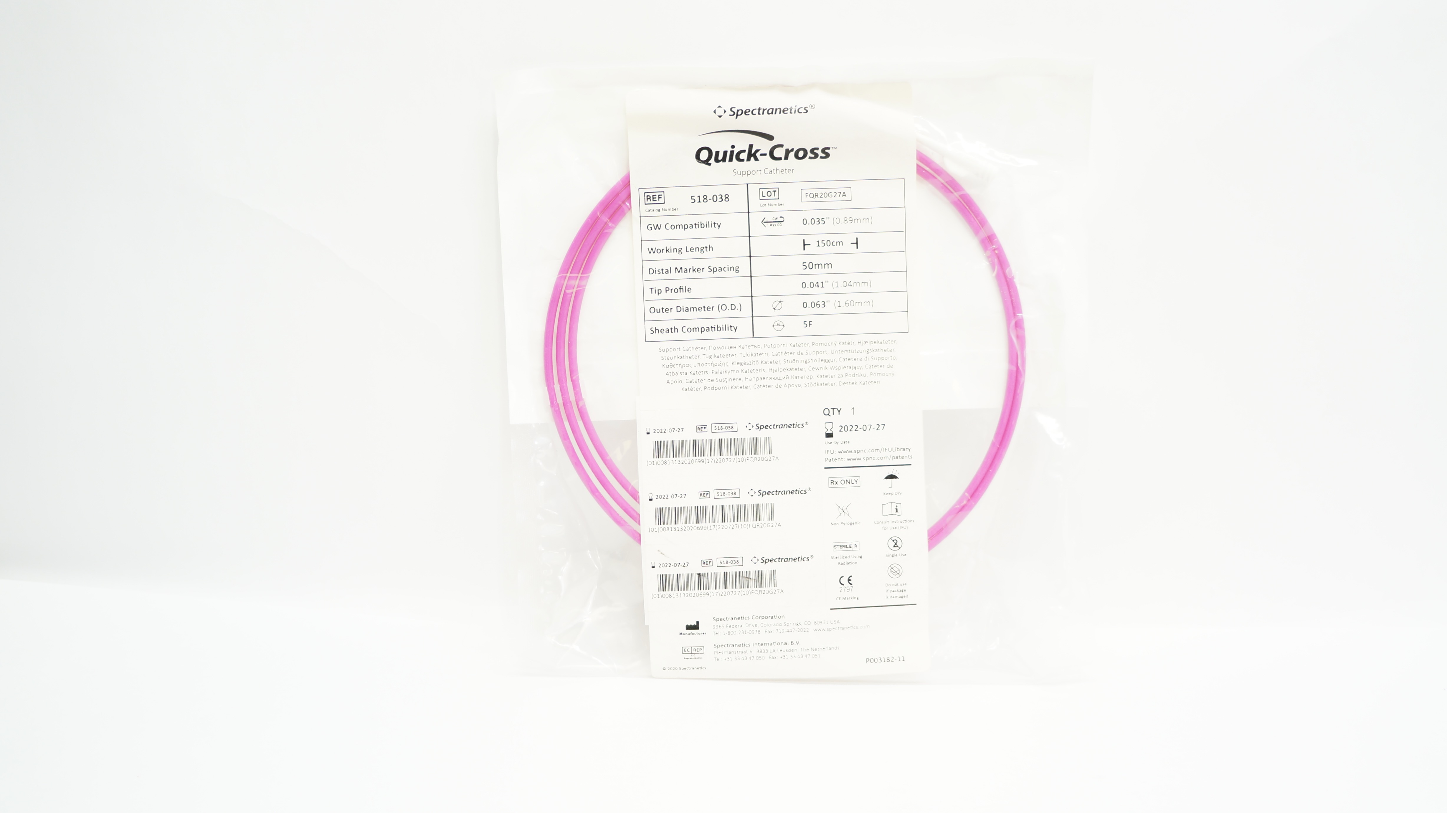 Spectranetics 518-038 Quick-Cross Support Cath. 150cm x 0.035inch x 5F (x)