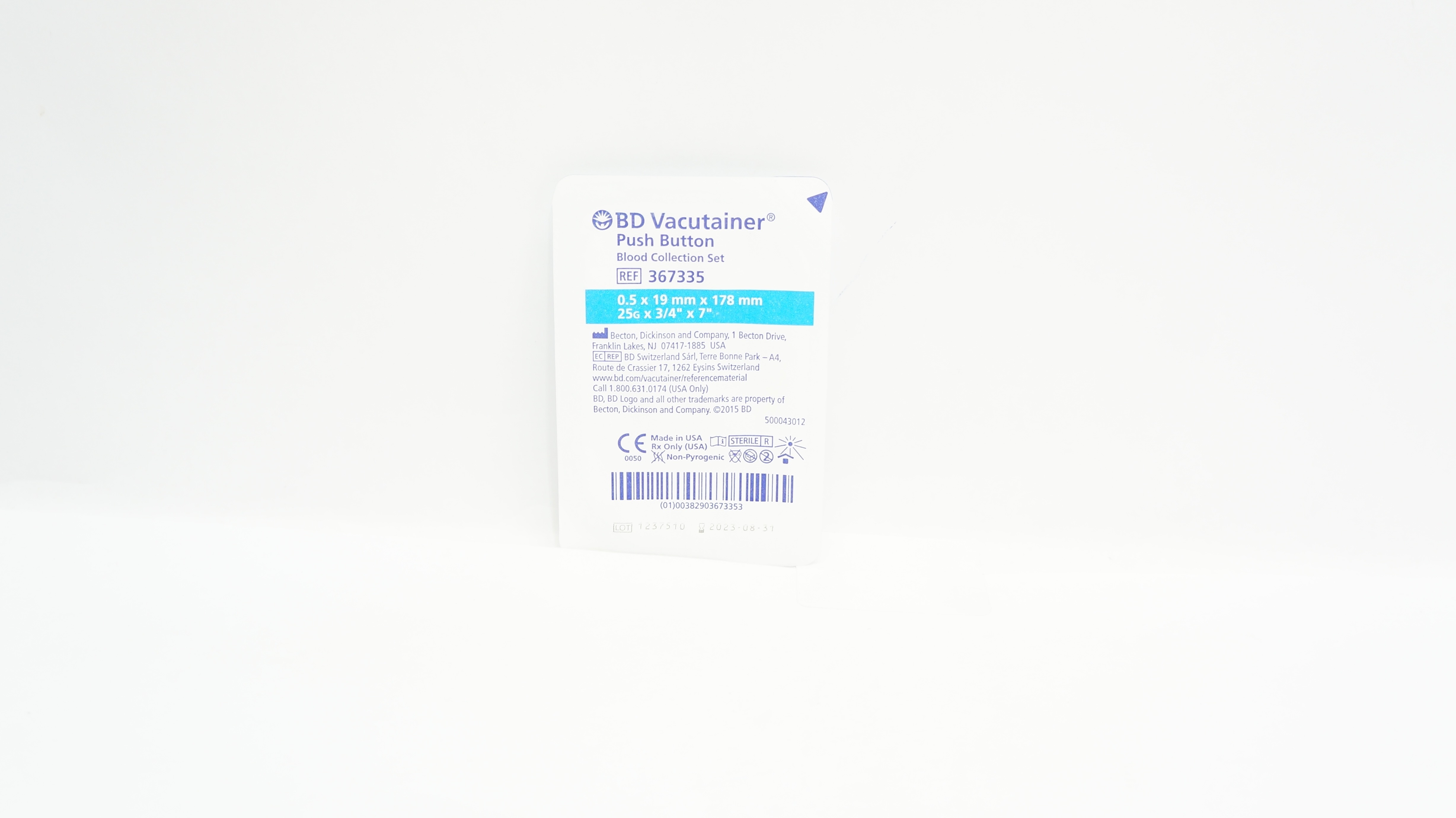 BD 367335 Vacutainer Push Button Blood Collection Set 25G x 3/4 x 7inch (x)