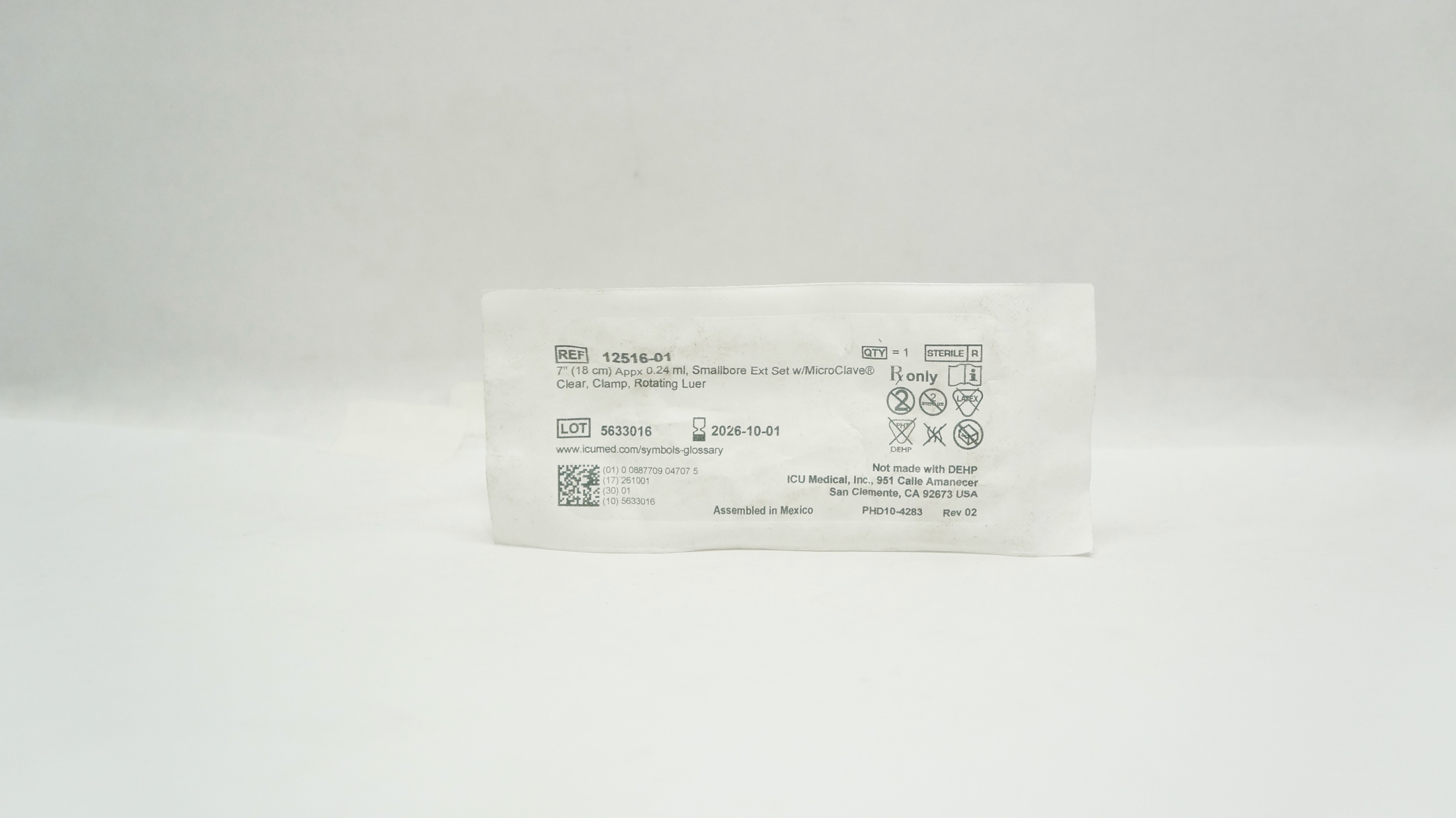 ICU Medical 12516-01 Smallbore Extension Set 7 inch x 0.24ml