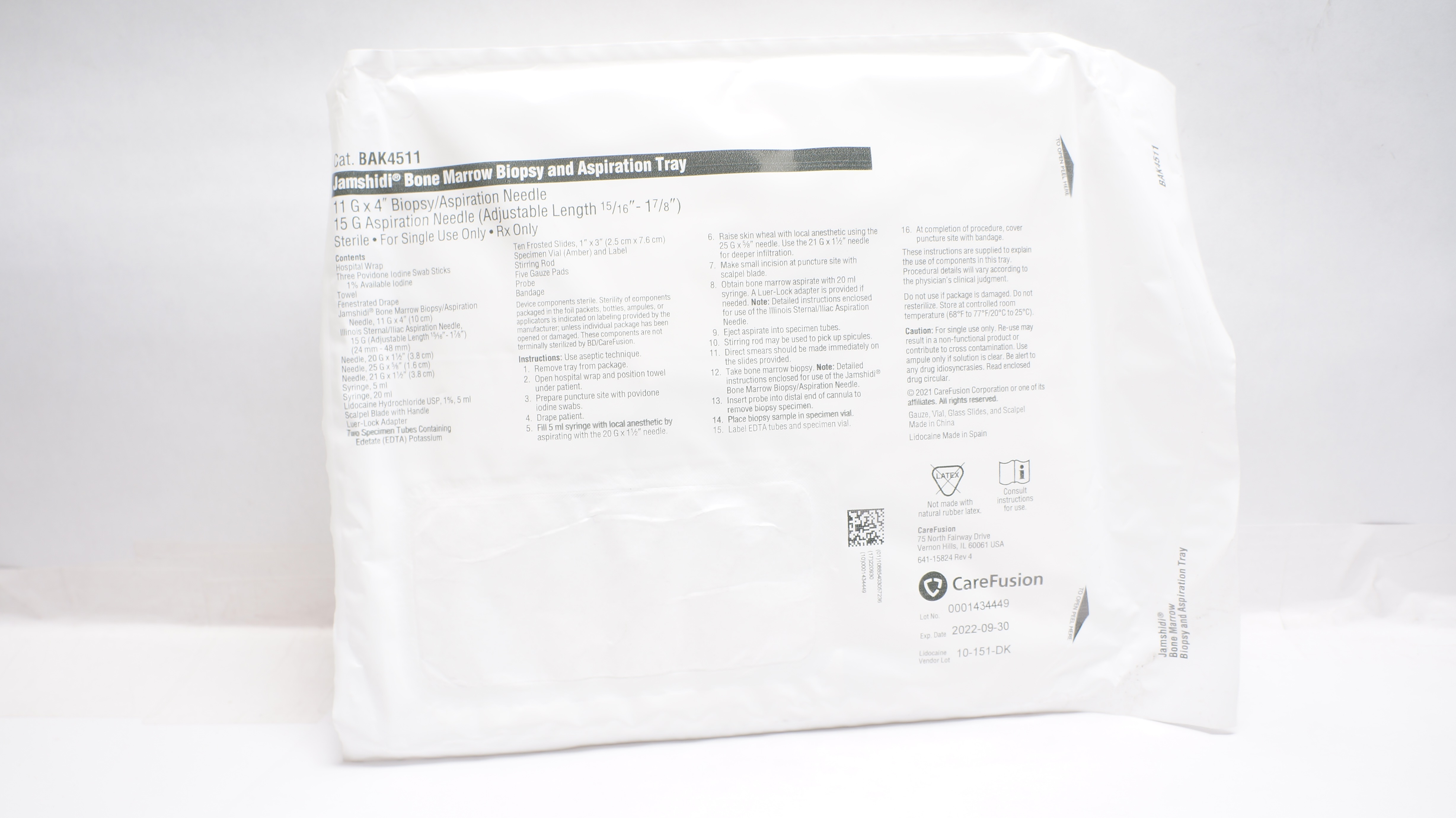 CareFusion BAK4511 Jamshidi Bone Marrow Biopsy & Aspiration Tray 11G x 4inch (x)