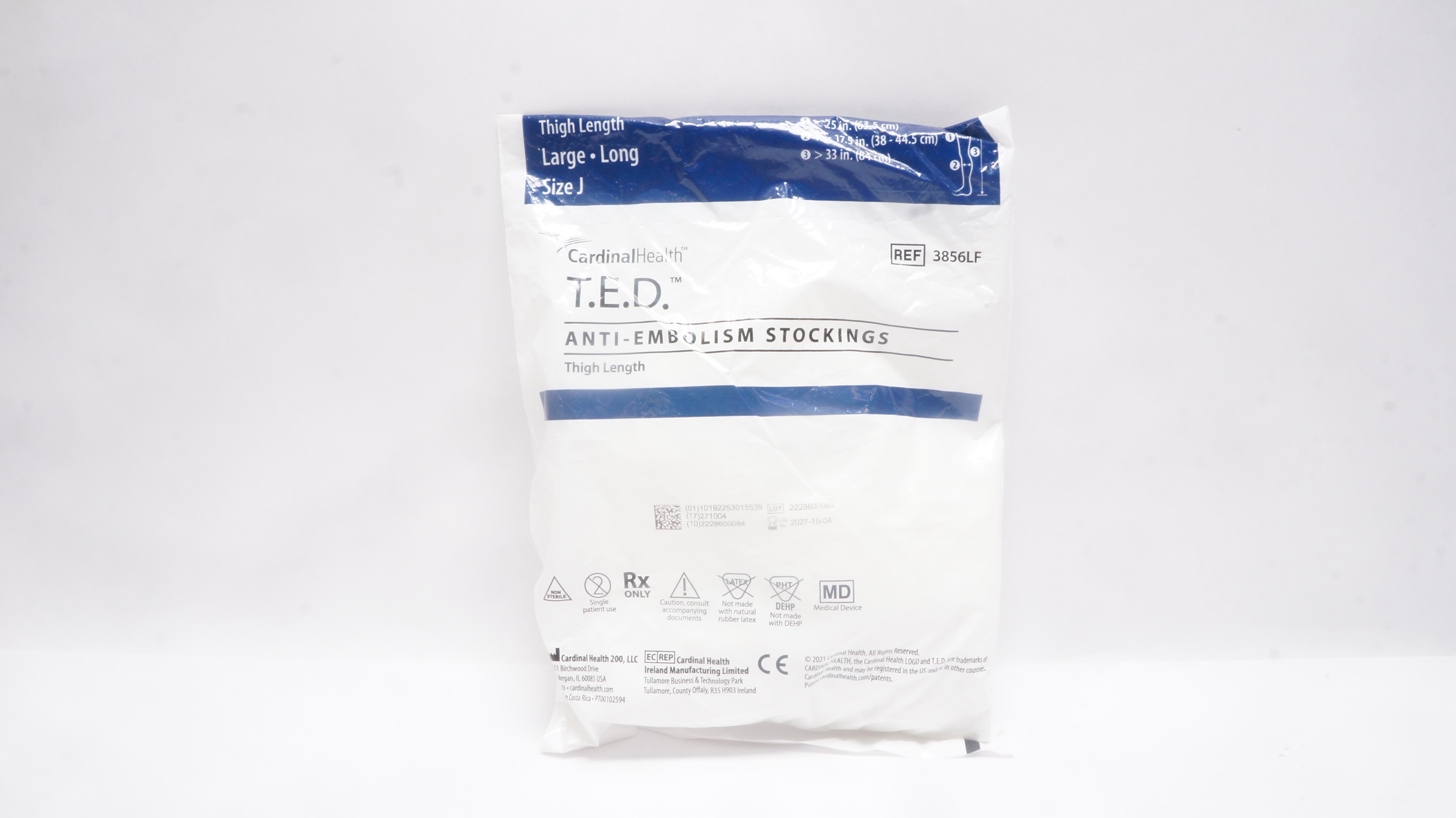 Cardinal Health 3856LF T.E.D. Anti-Embolism Stockings Thigh Length, Large Size J
