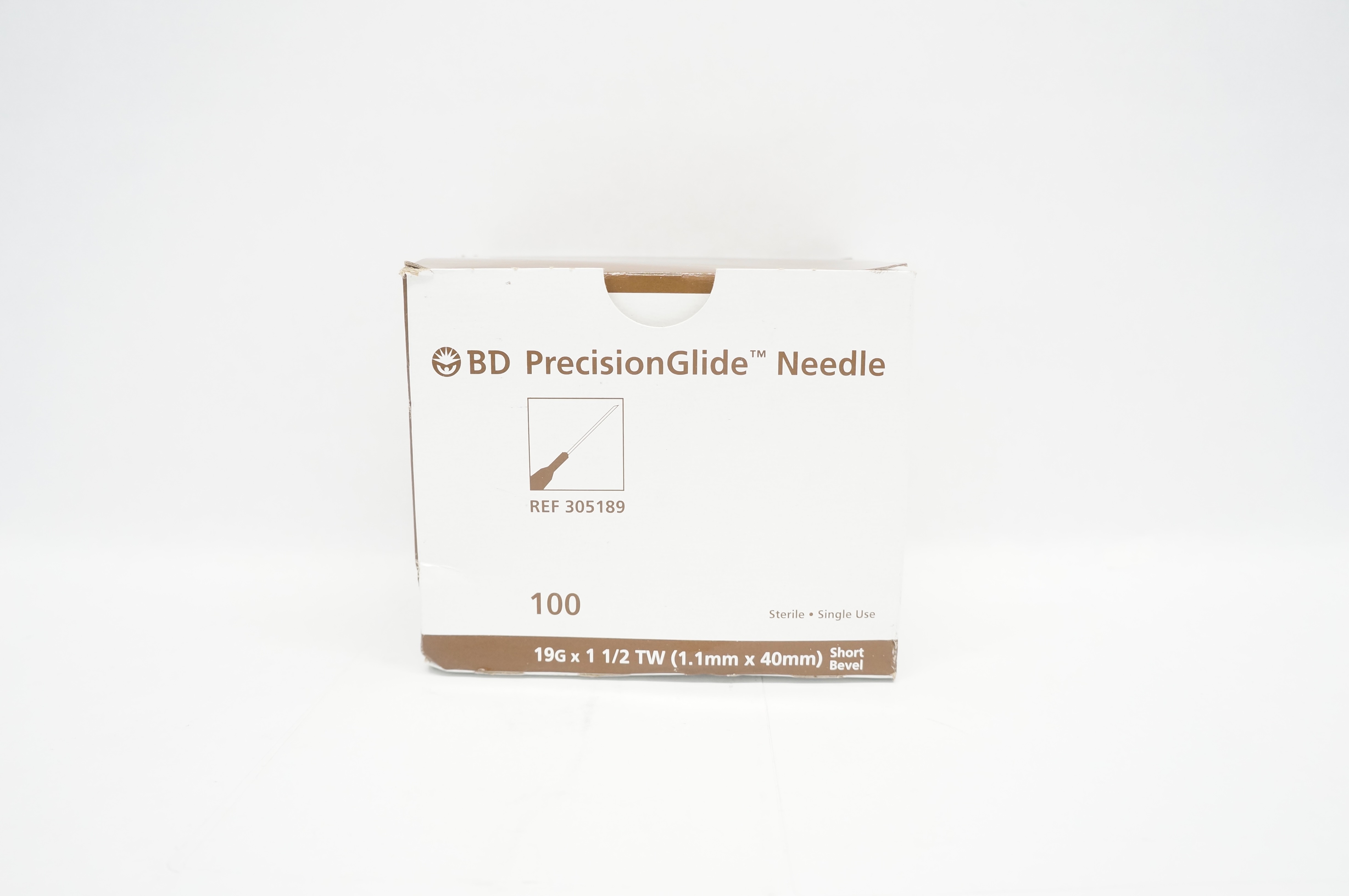 BD 305189 PrecisionGlide Ndle 19G x 1 1/2TW Short Bevel - Box of 100