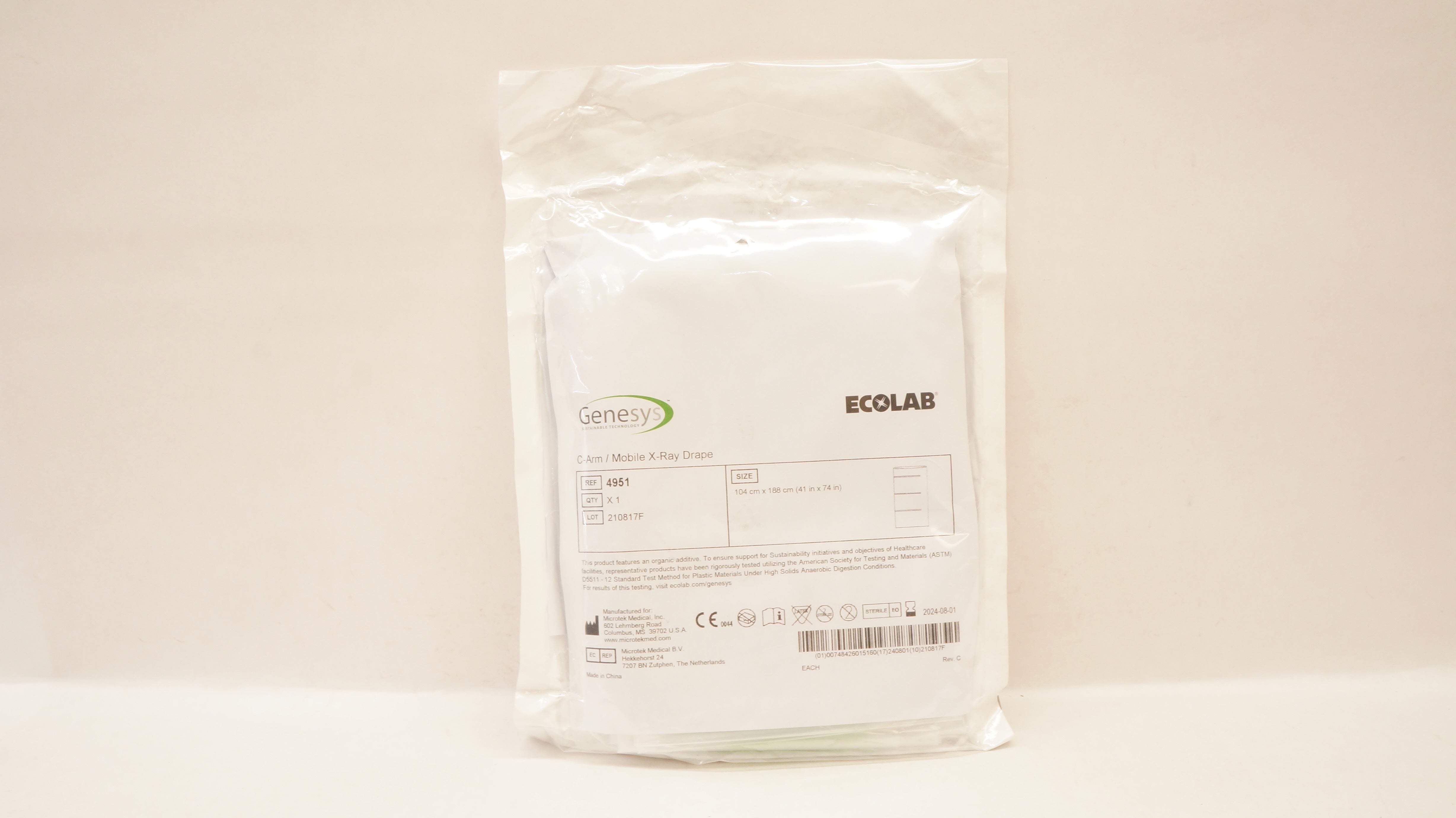Microtek 4951 Genesys Ecolab C-Arm/Mobile X-Ray Drape 41inch x 74inch