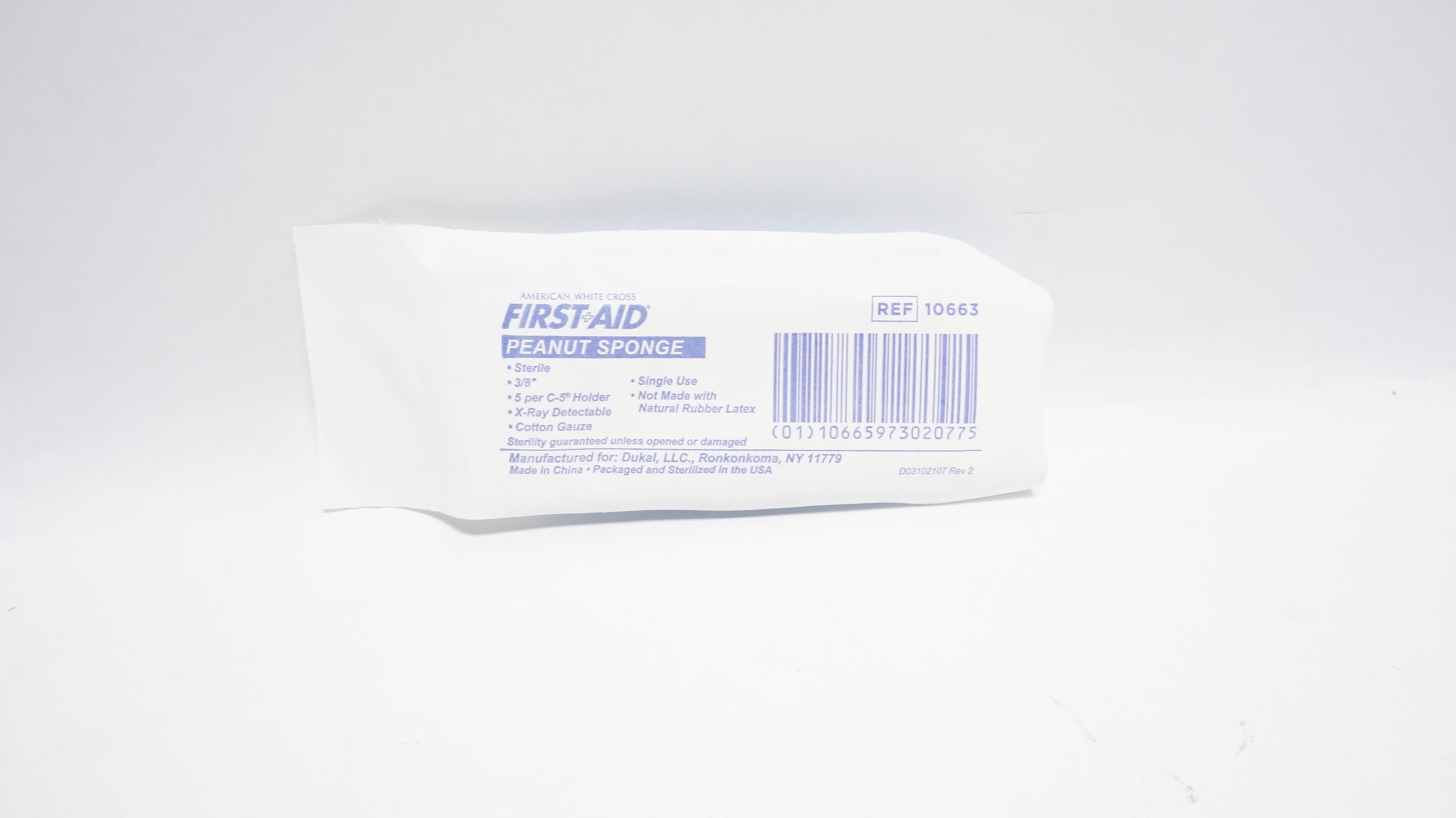 First Aid 10663 Peanut Sponge Sterile 3/8In-5 per C-5 Holder, X-Ray Detactable