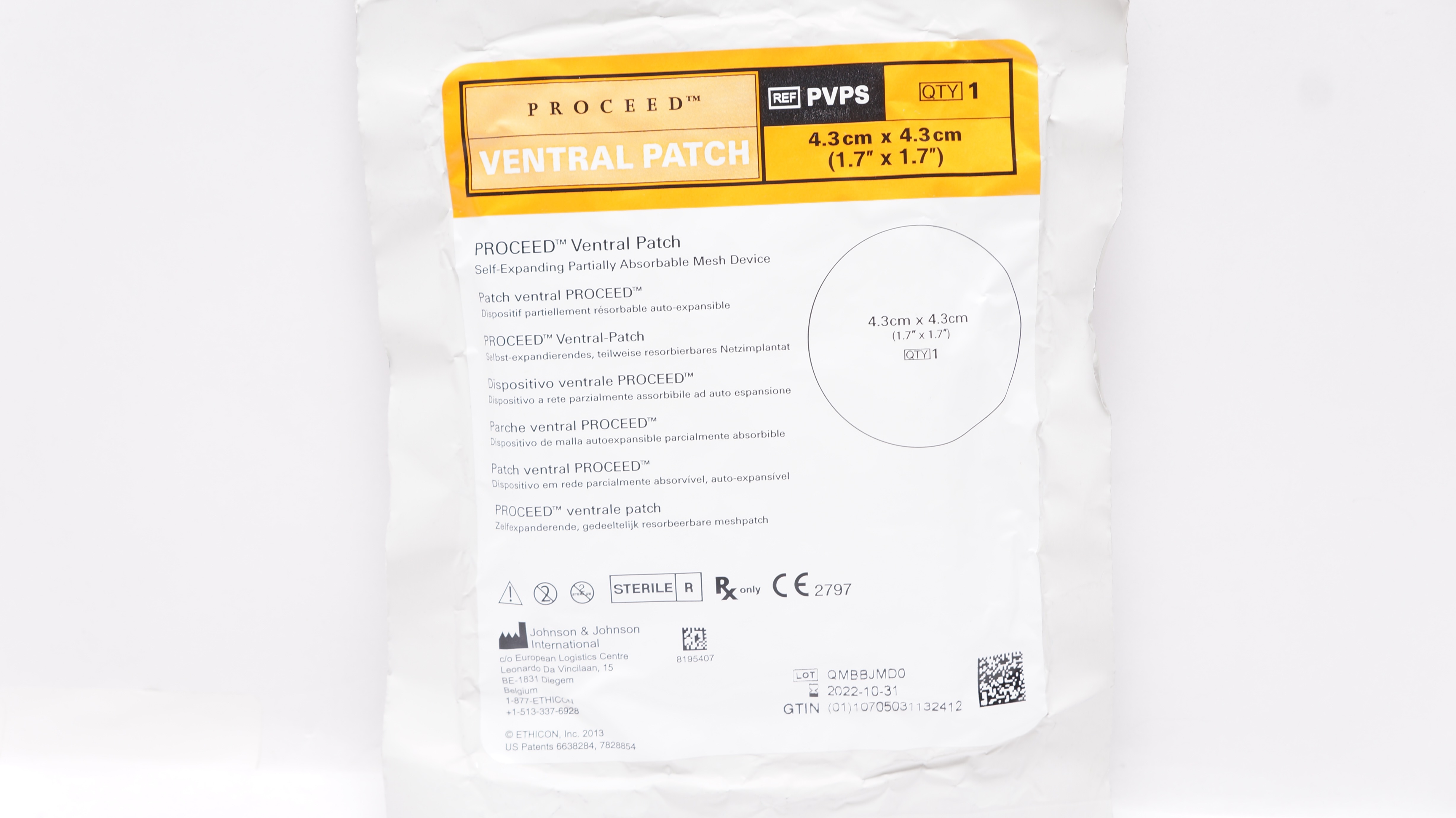 Ethicon PVPS Proceed Ventral Patch Self-Expanding Mesh Device 1.7 x 1.7 inch (x)