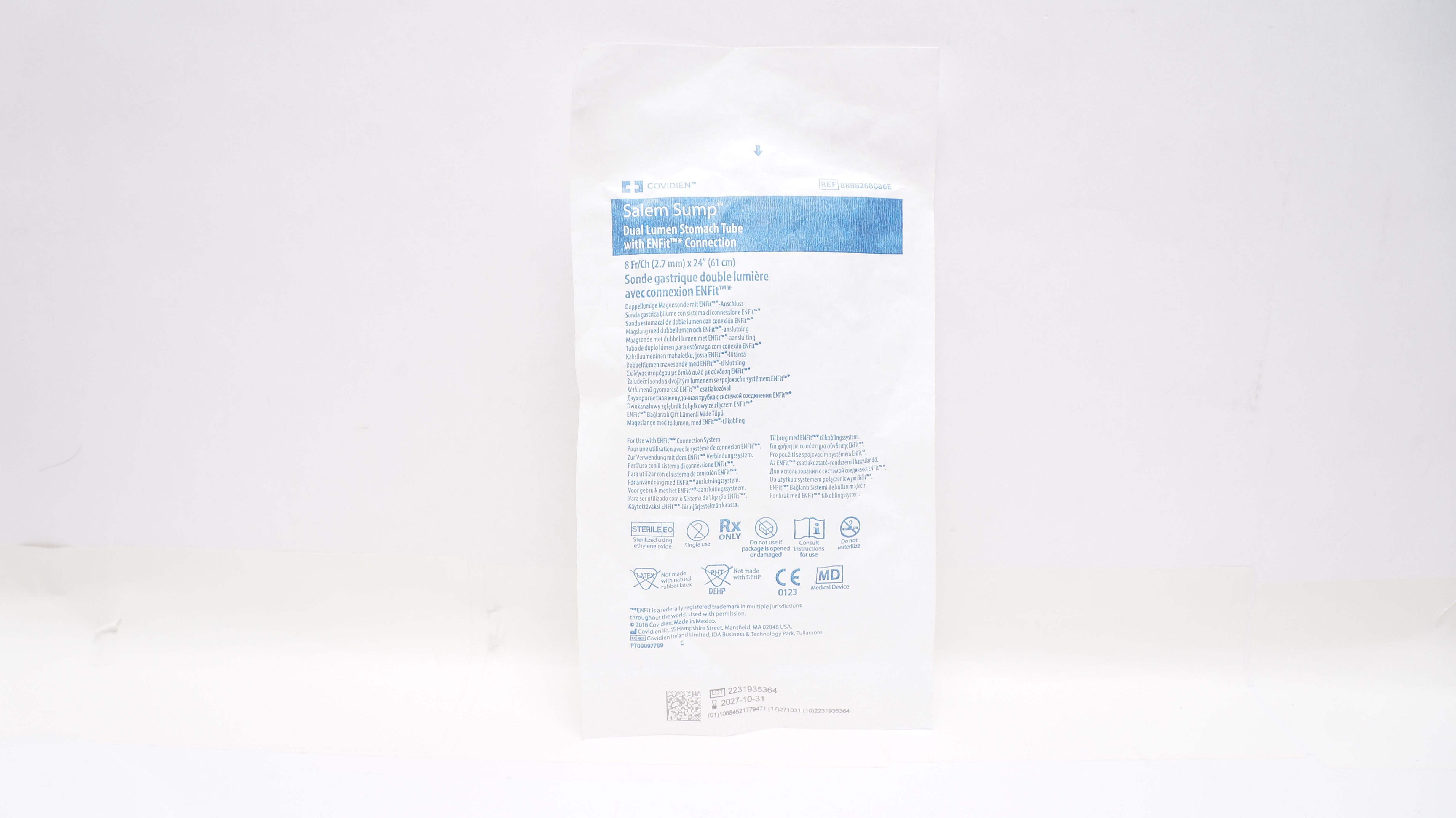 Covidien 8888268086E Salem Sump Double Lumen Stomach Tube 8Fr/Ch x 24inch