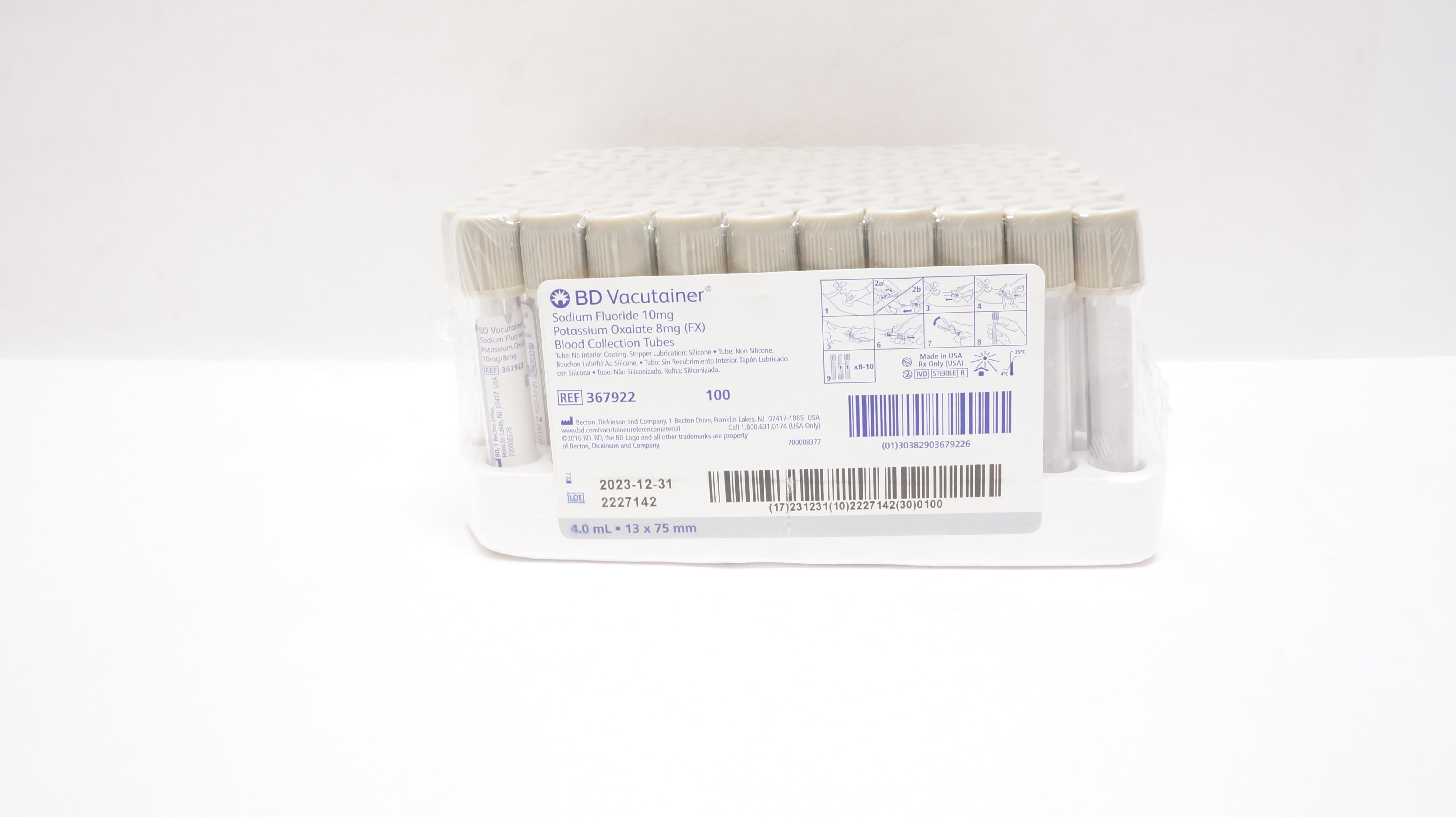 BD 367922 Vacutainer Blood Collection Tubes 4.0mL 13 x 75mm - Pack of 100