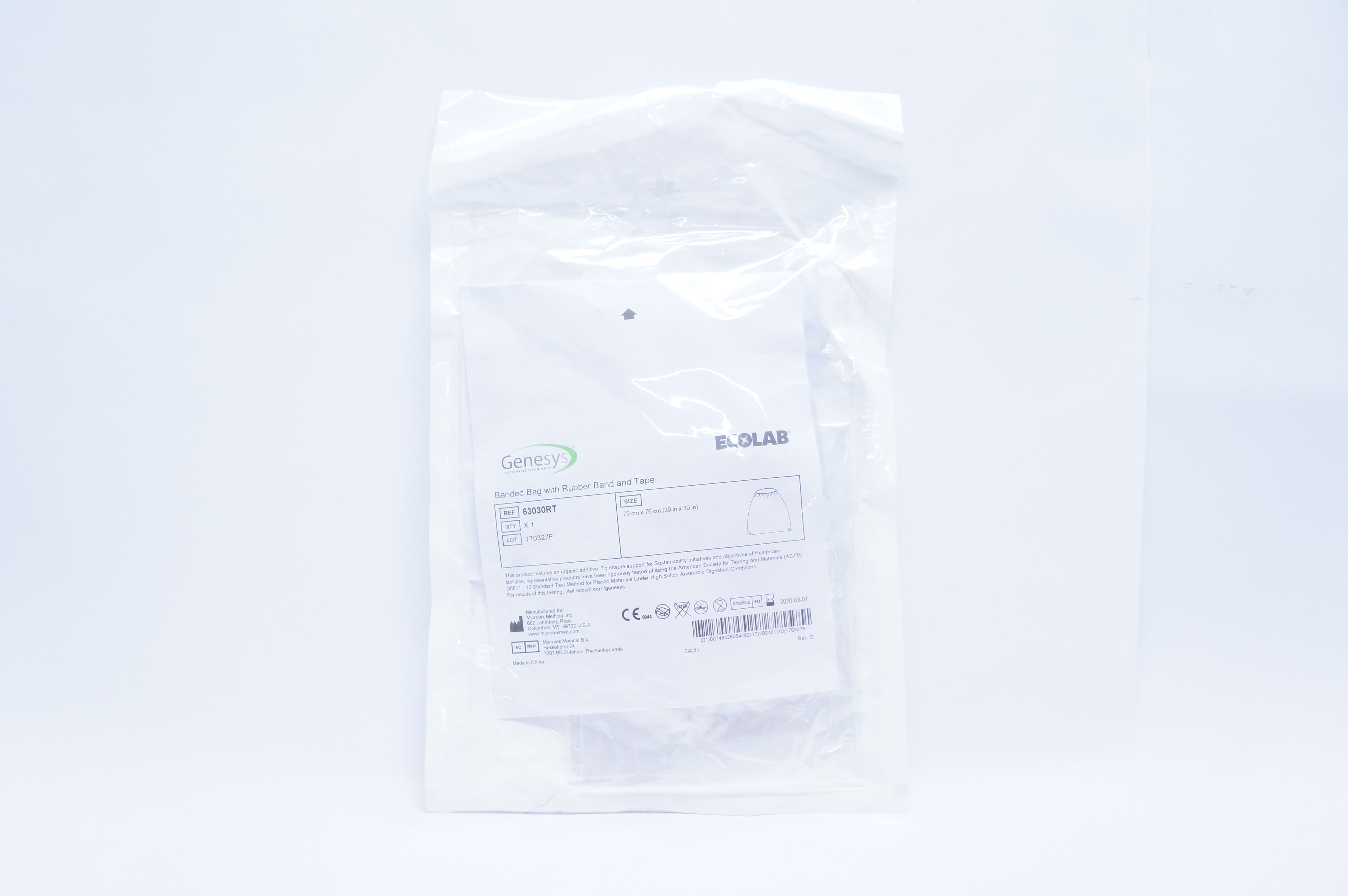 Microtek 63030RT Genesys Ecolab Banded Bag W/rubber Band and Tape, 30inch (x)
