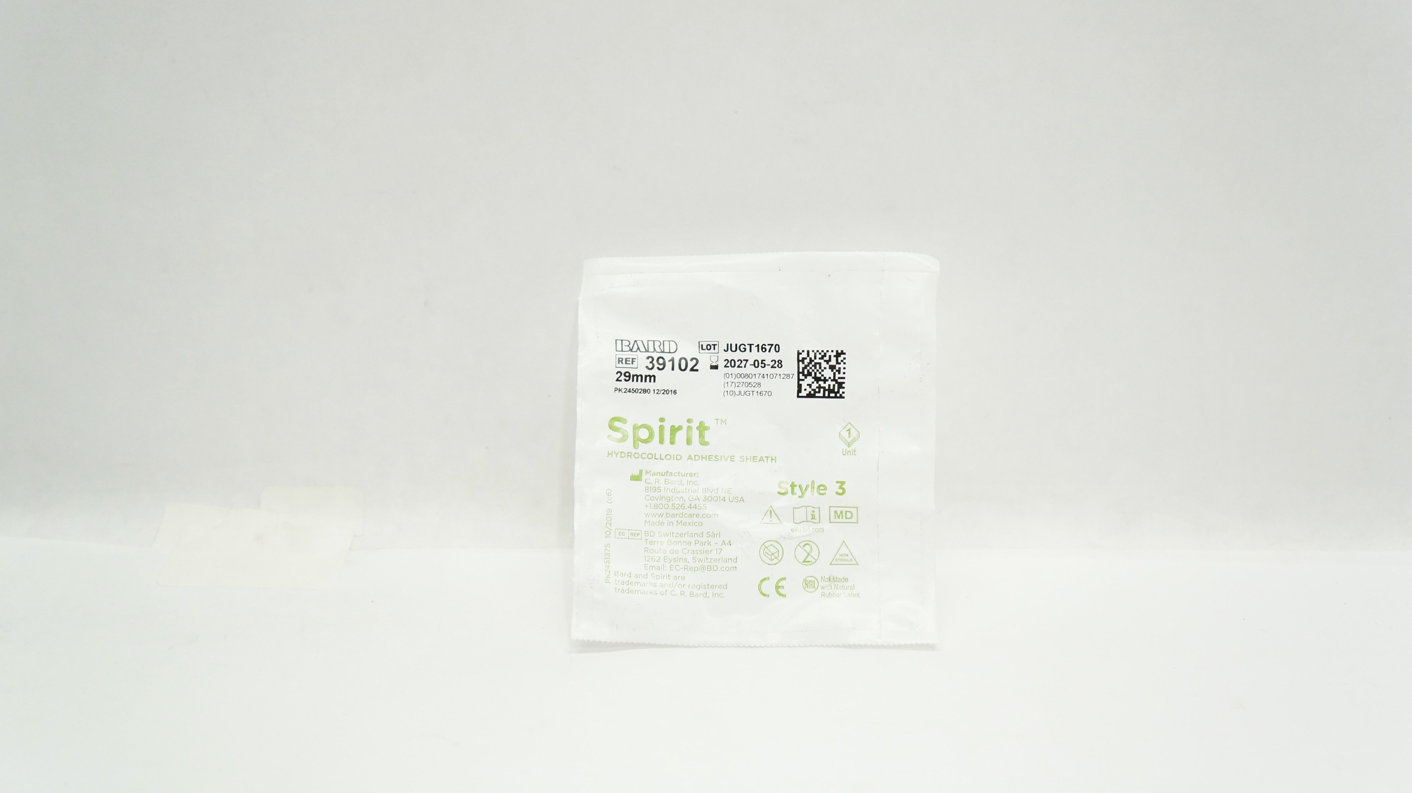 Bard 39102 Spirit Hydrocolloid Adhesive Sheath Style 3 29mm