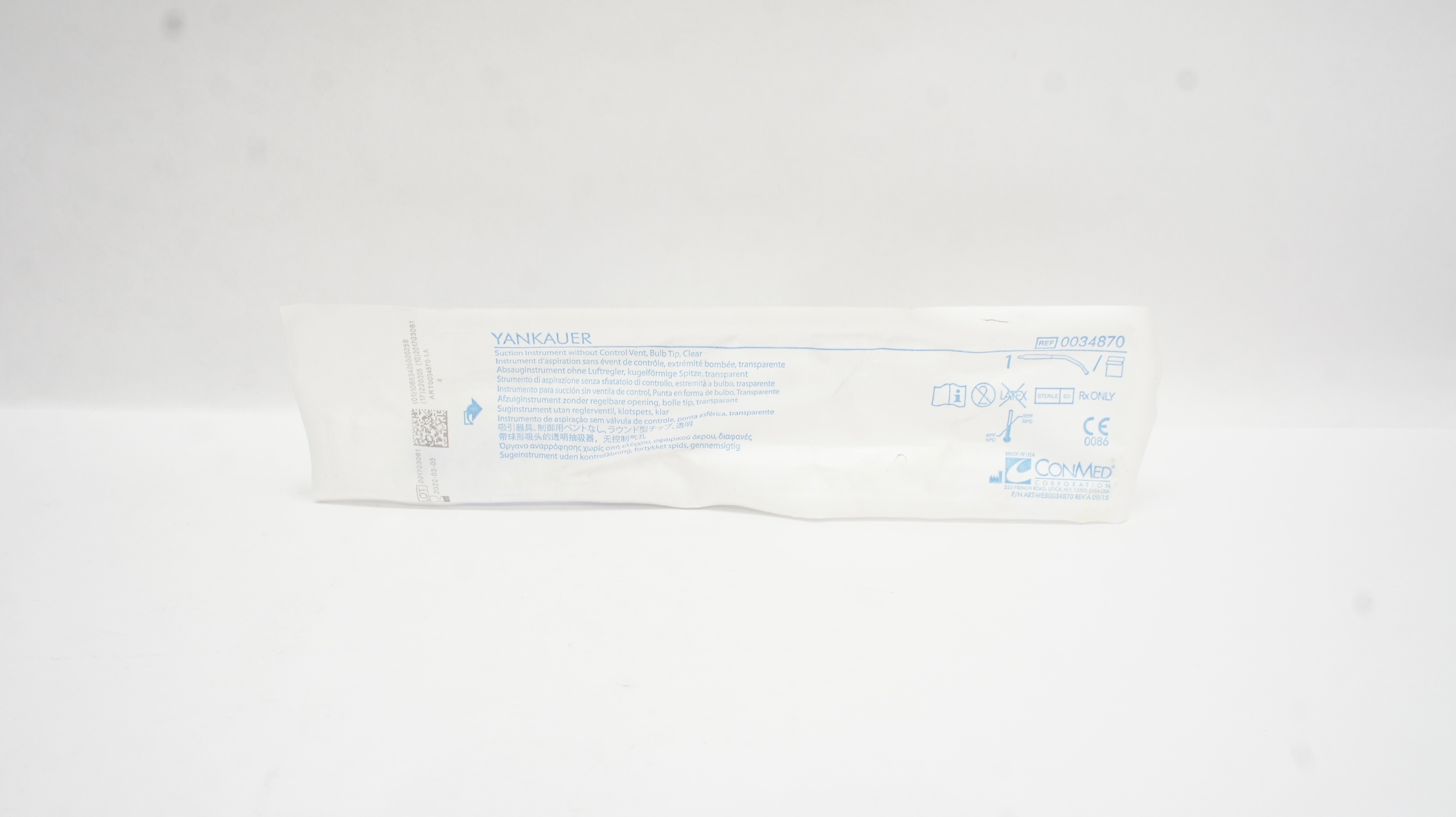 ConMed 0034870 Yankauer Suction Instrument without Control Vent, Bulb Tip, Clear
