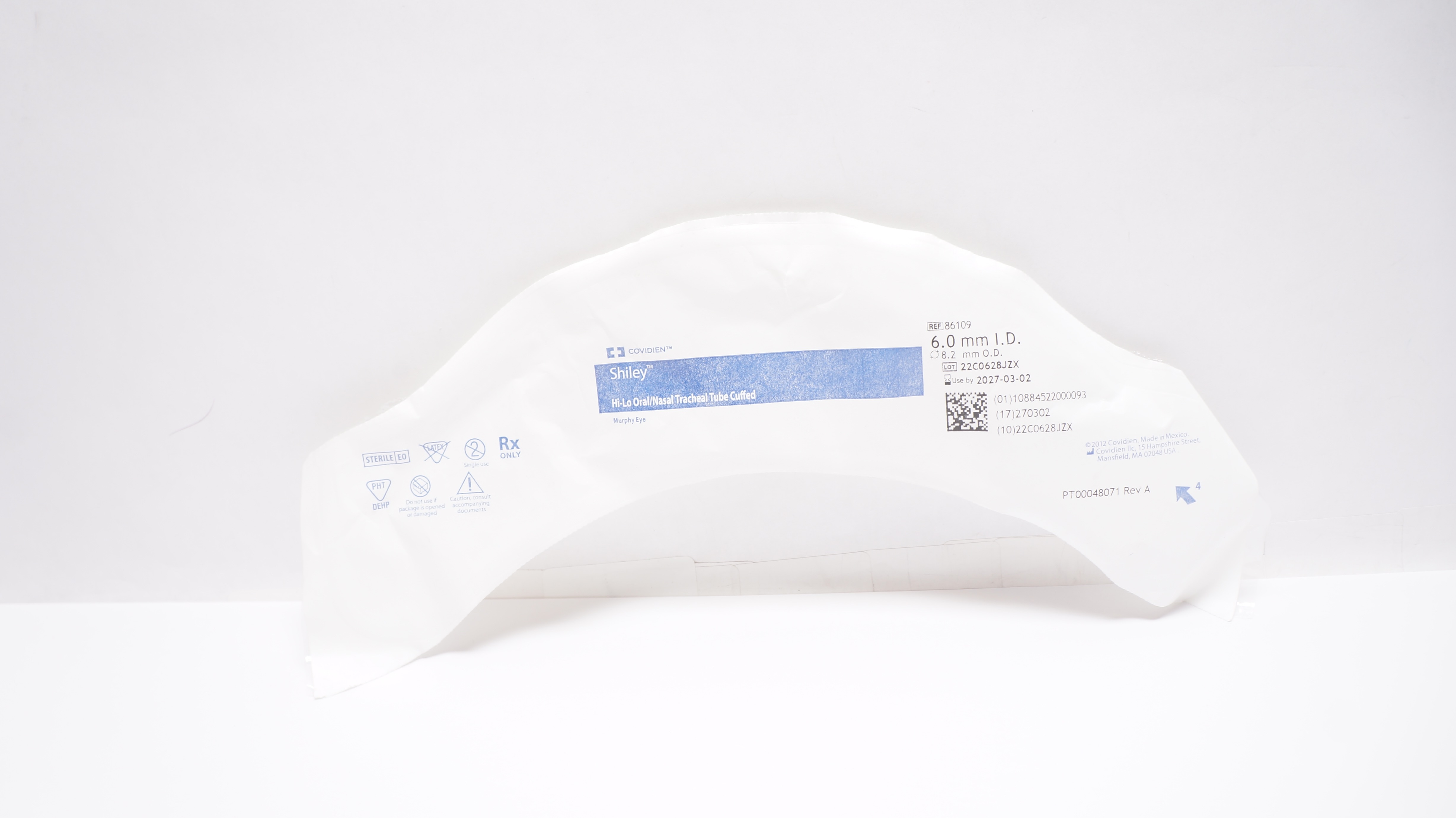 Covidien 86109 Shiley Hi-Lo Oral/Nasal Tracheal Tube Cuffed 6mm I.D. x 8.2mm O.D