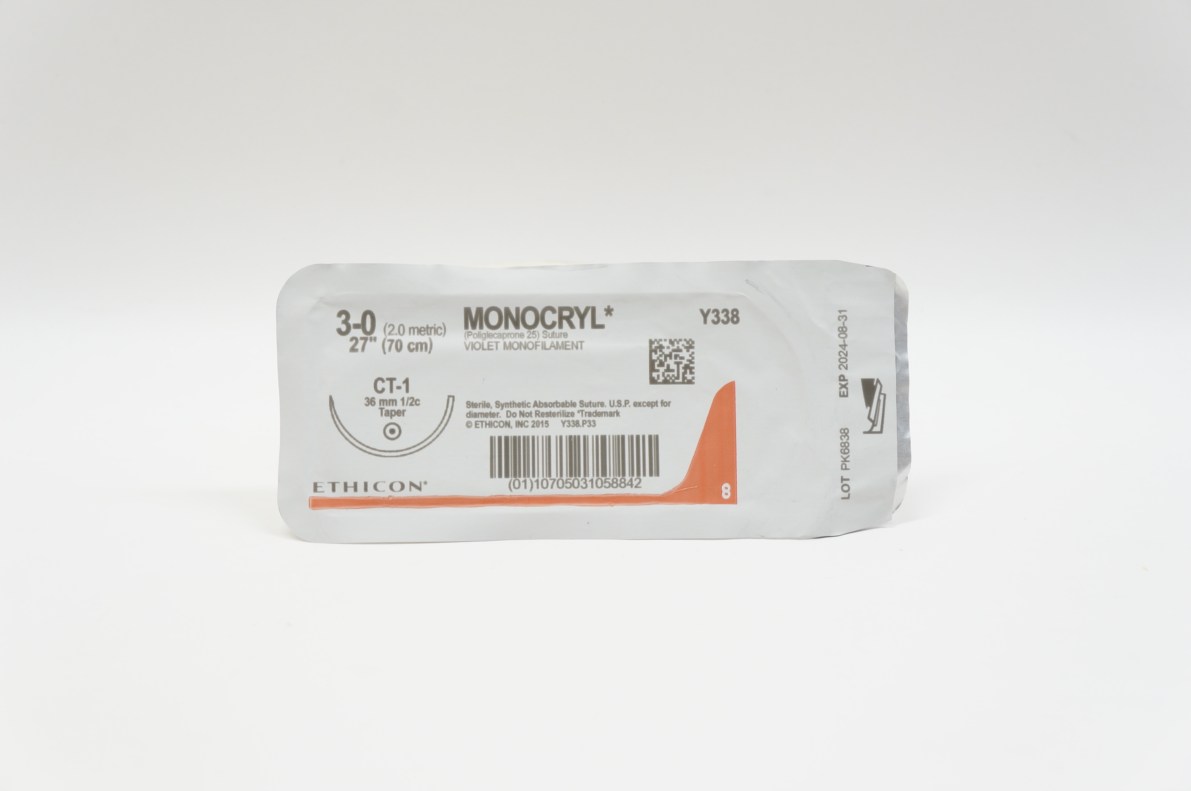 Ethicon Y338 3-0 MONOCRYL, CT-1, 36mm 1/2c Taper, 27inch