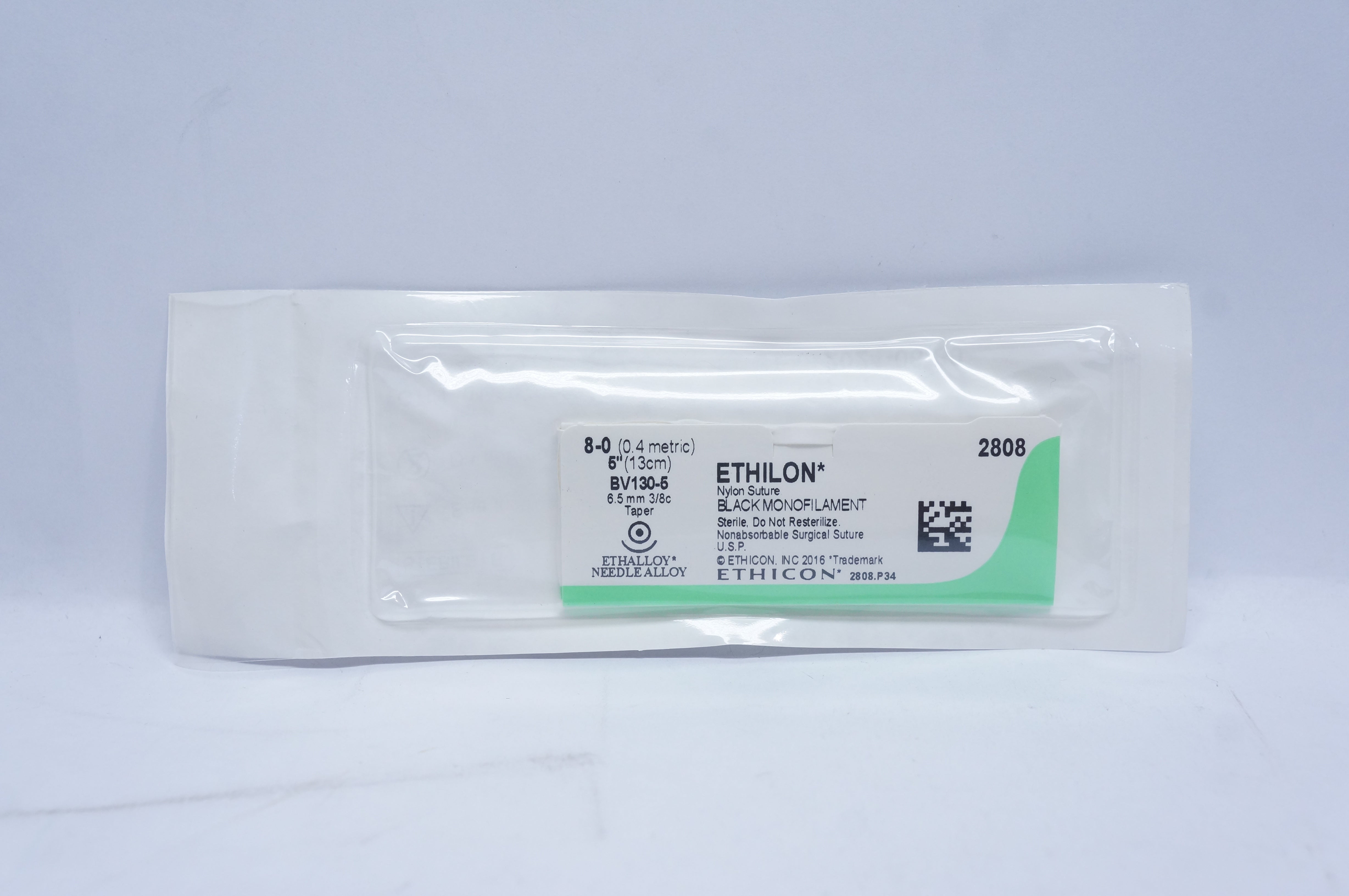 Ethicon 2808 8-0 ETHILON, BV130-5, 6.5mm 3/8c Taper, 5inch