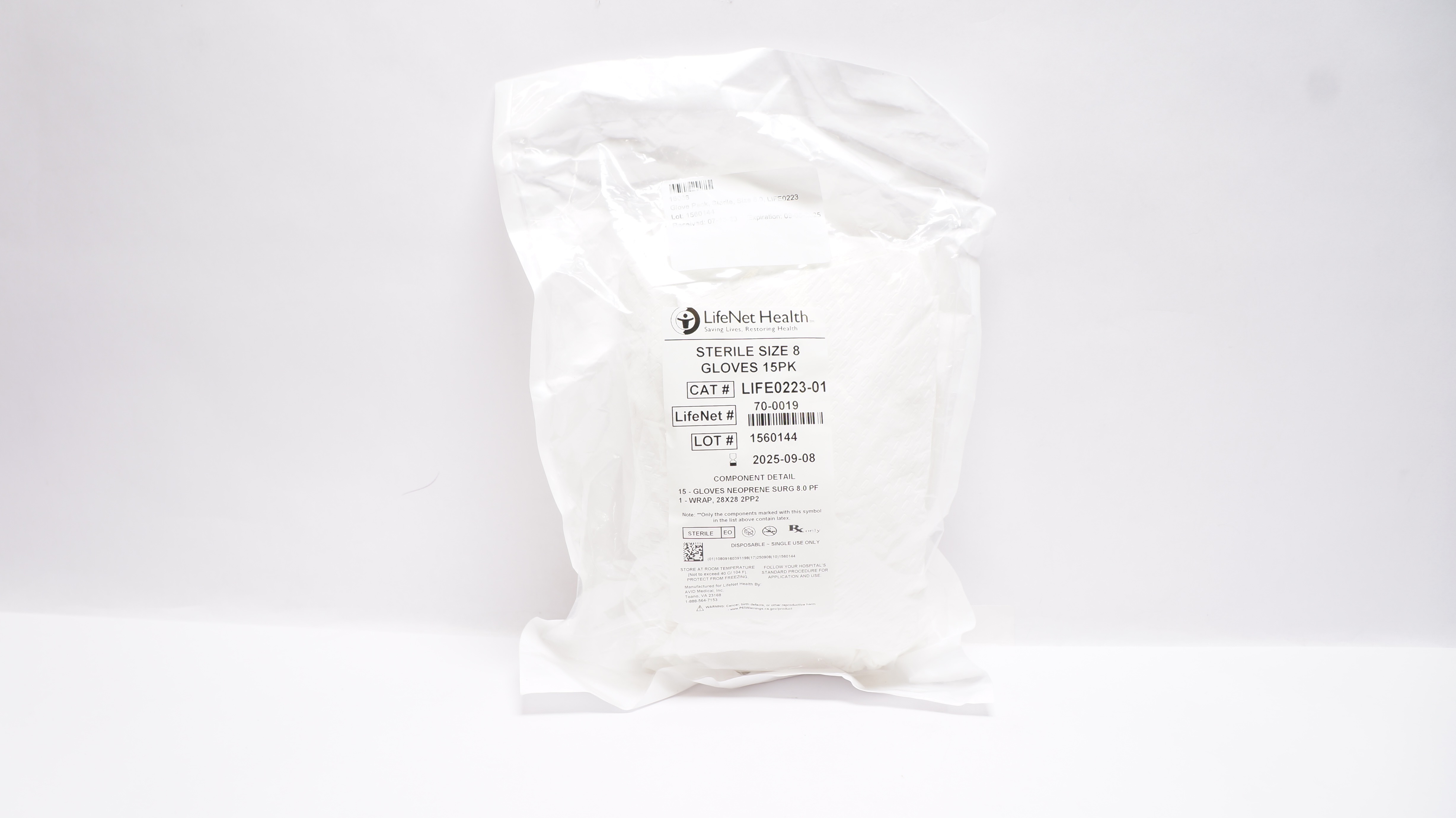 LifeNet Health LIFE0223-01 Neoprene Surgical Gloves Size 8, Wrap 28x28