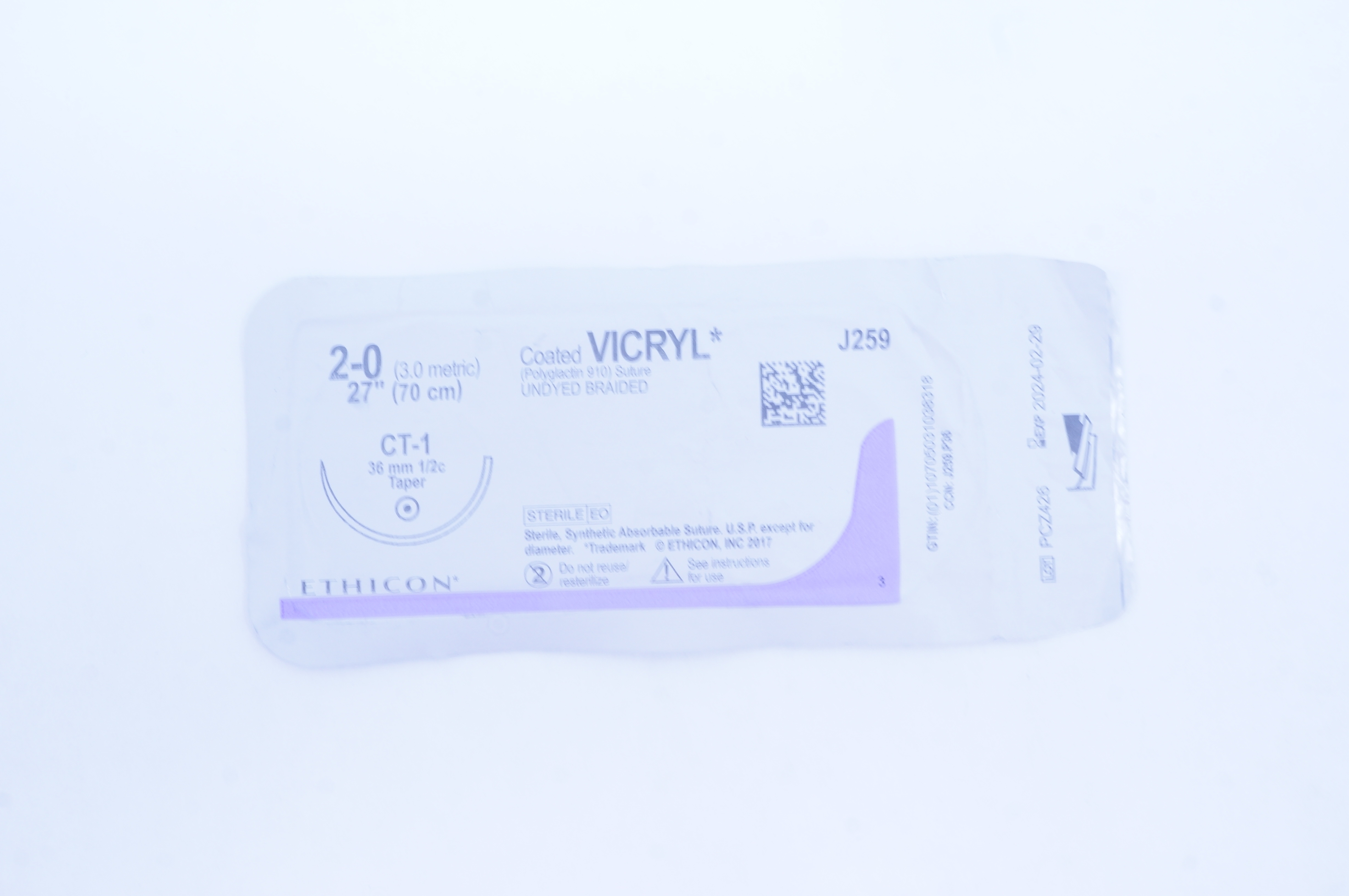 Ethicon J259 2-0 Coated VICRYL Stre CT-1 36mm 1/2c Taper, 27 inch
