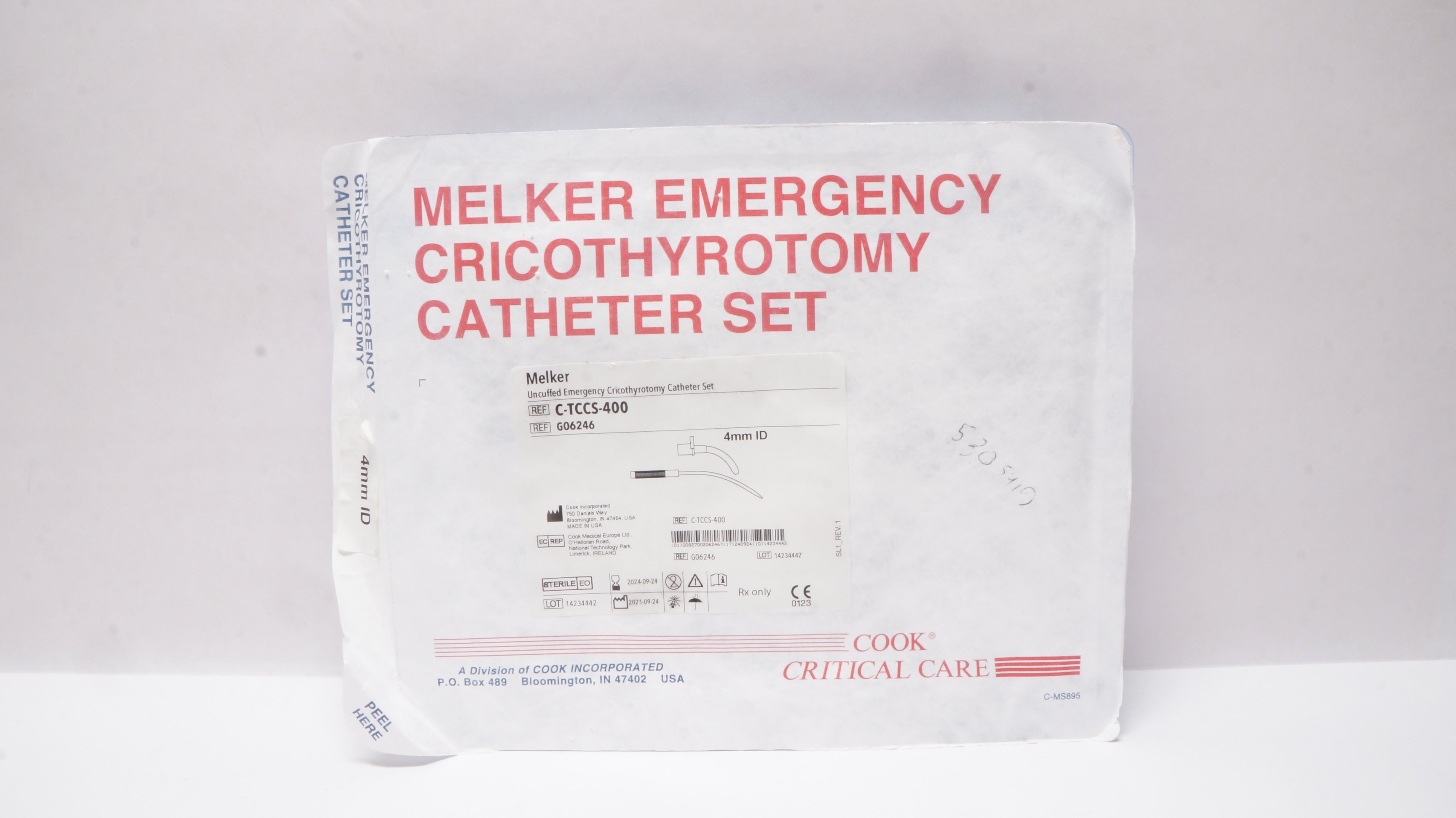 Cook Medical G06246 Melker Uncuffed Emergency Cricothyrotomy Cath. Set 4.0mm ID