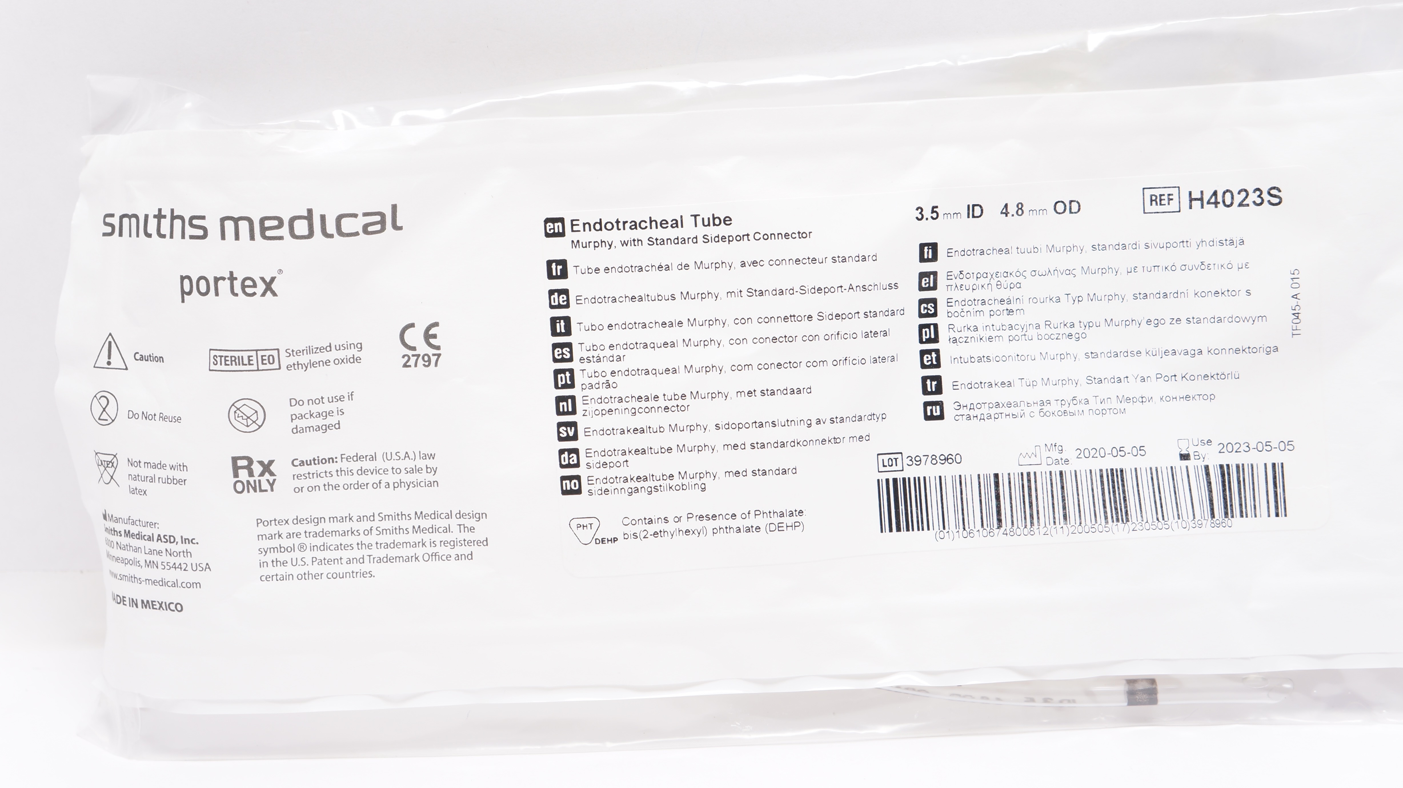 Smiths Medical H4023S Portex Endotracheal Tube 3.5mm ID x 4.8mm OD (x)