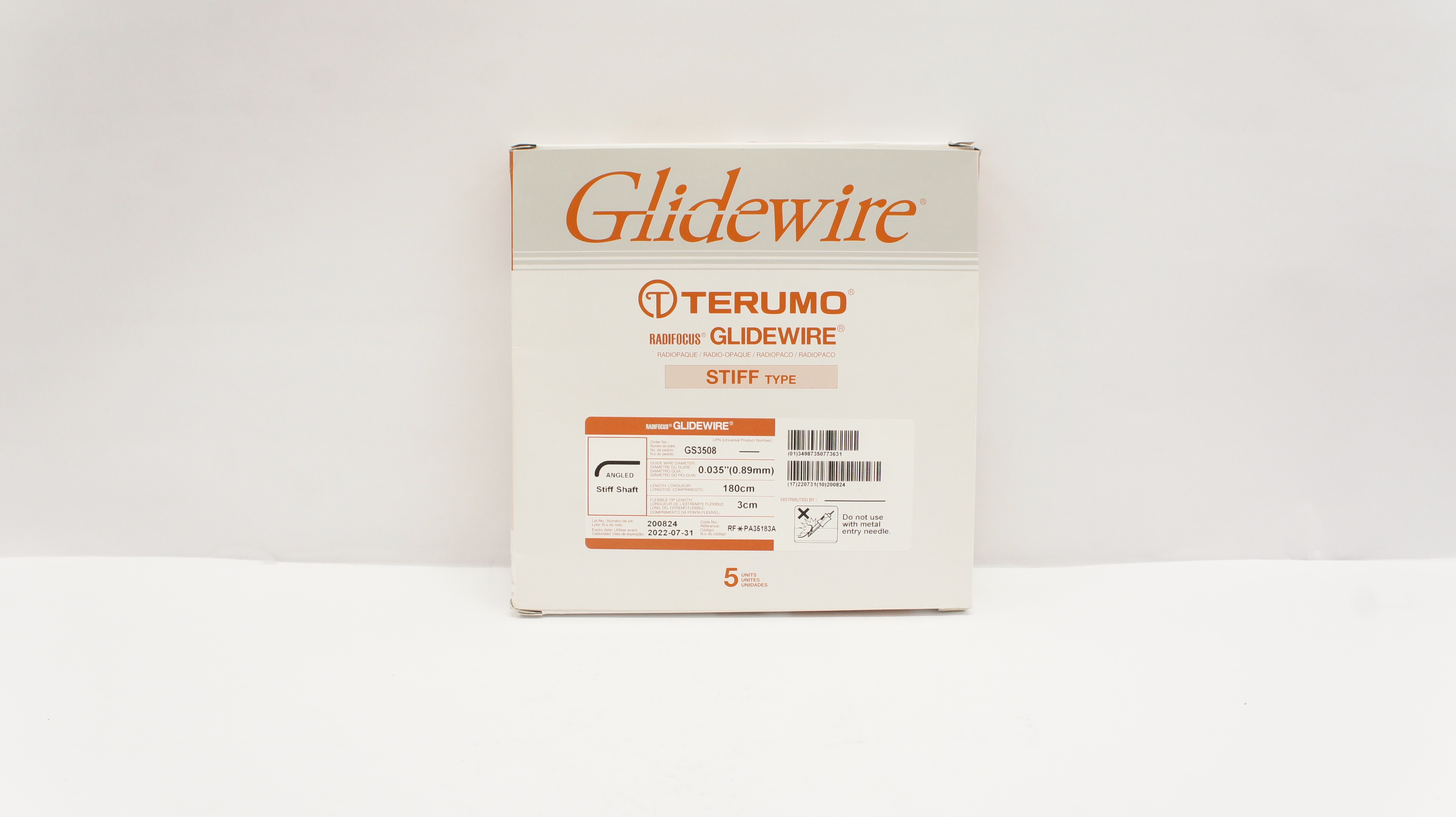 Terumo PA35183A Radifocus Glidewire Stiff Shaft Angled 0.035inch  (x) -Box of 5