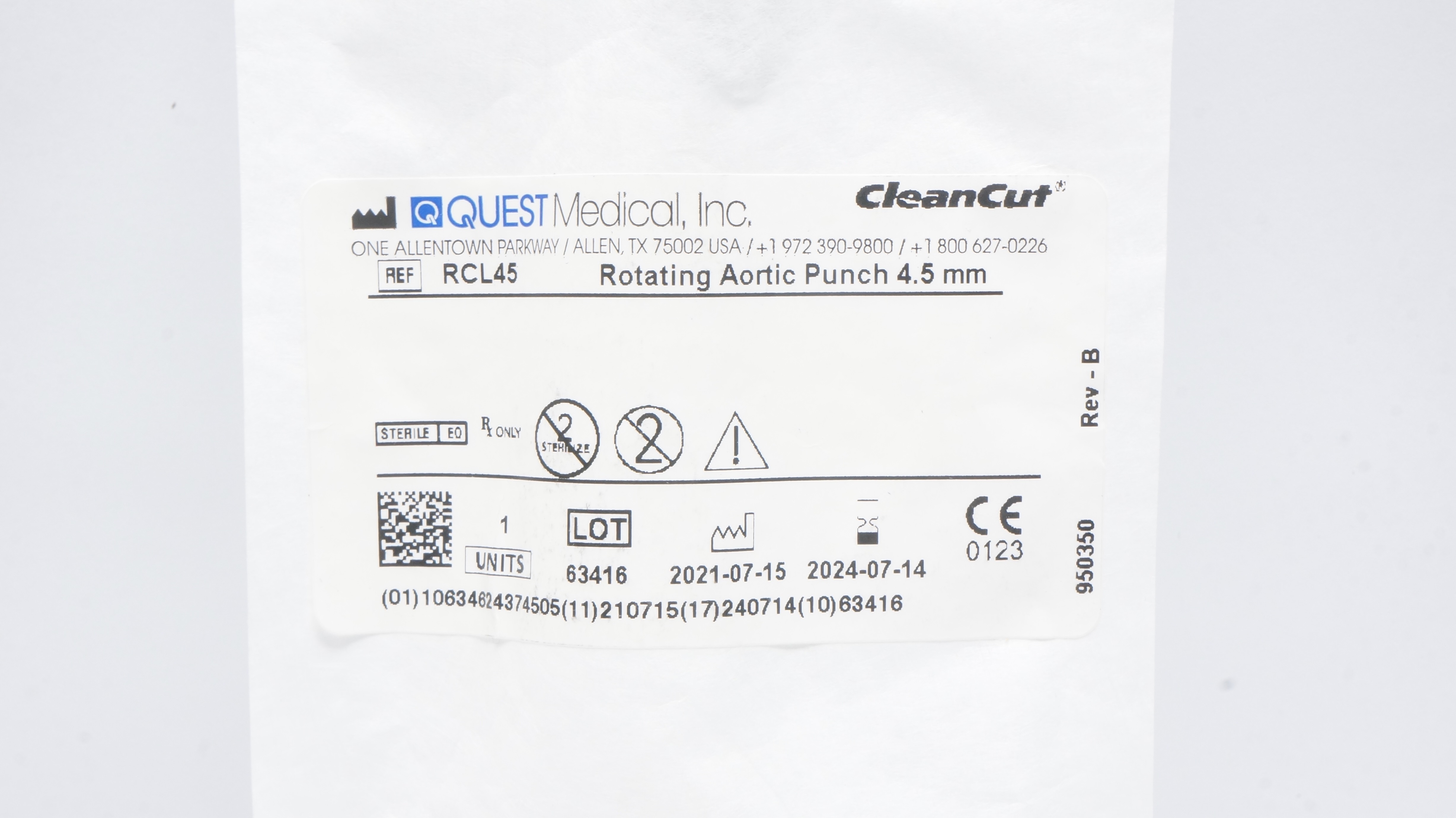 Quest Medical RCL45 CleanCut Rotating Aortic Punch 4.5mm (x)