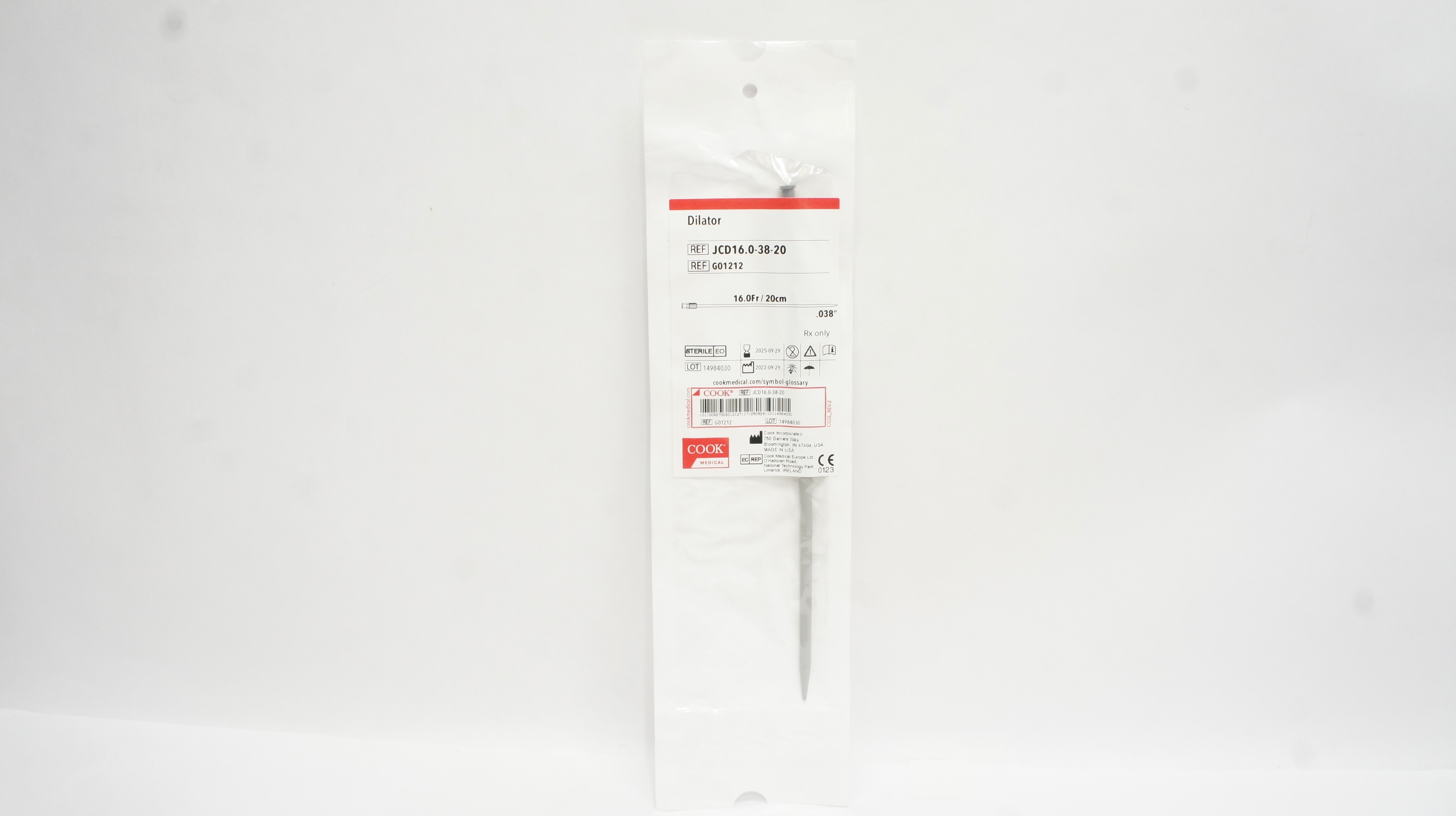 Cook Medical G01212 Dilator 16.0Fr x .038 x 20cm