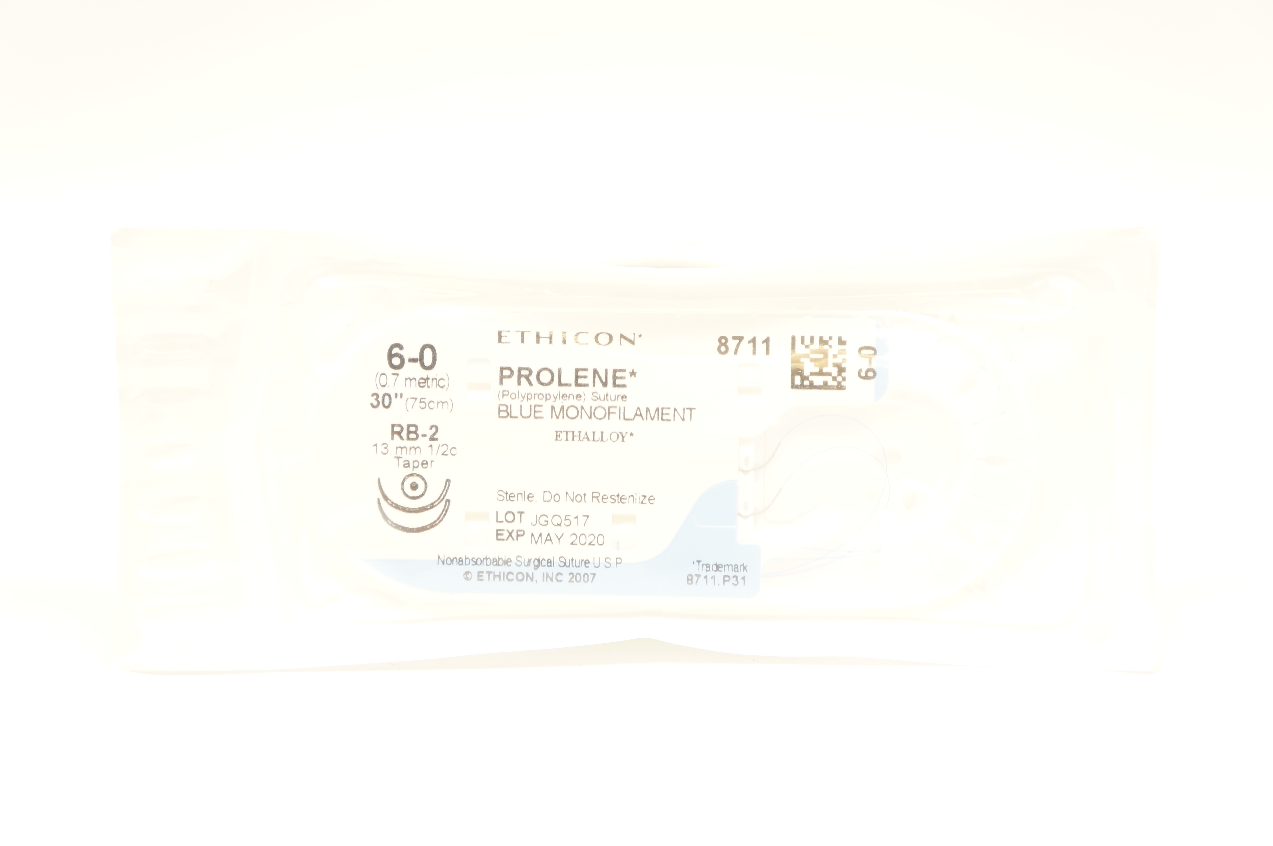 Ethicon 8711 6-0 PROLENE, RB-2, 13mm 1/2c Taper, 30inch (x)