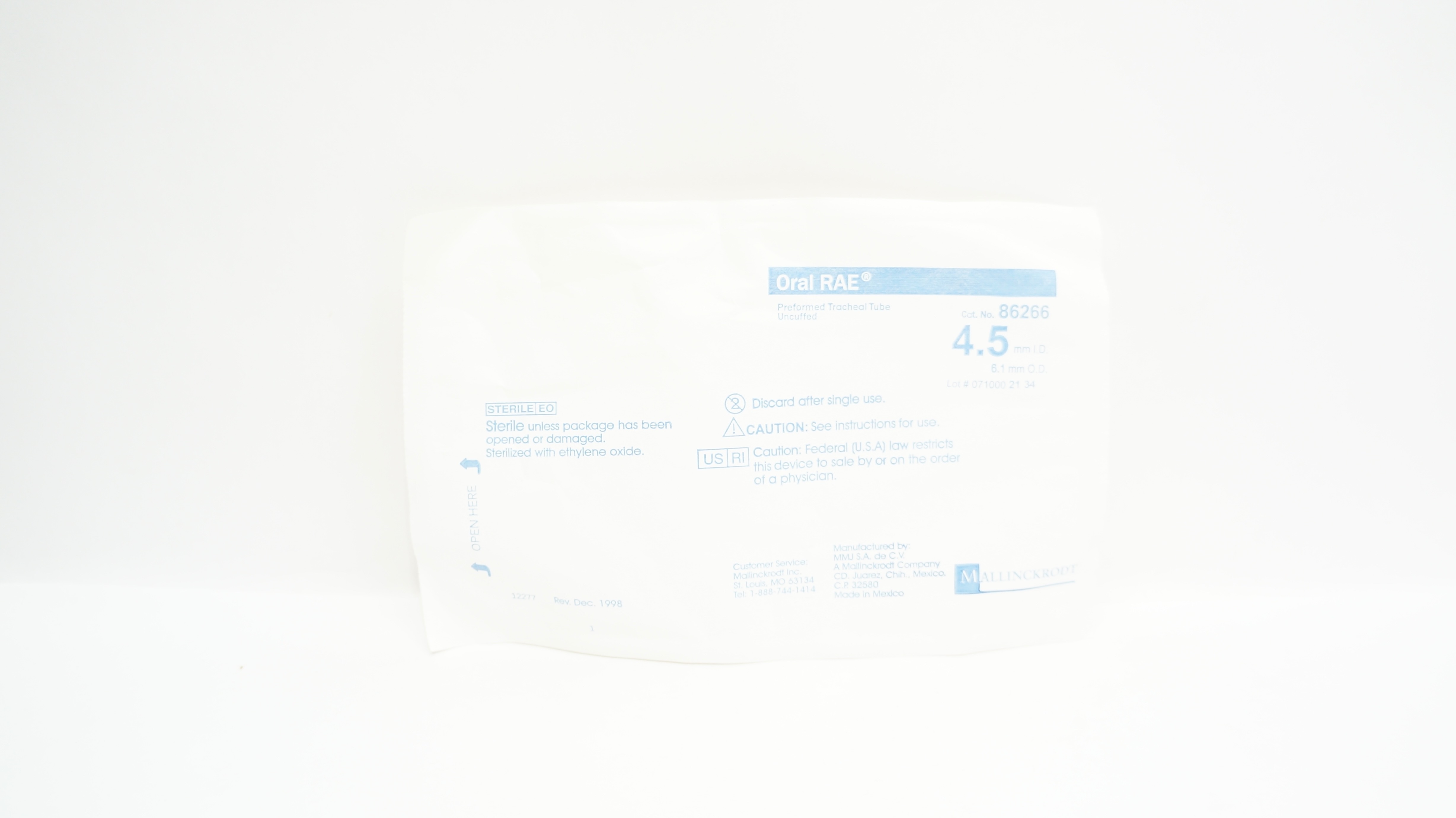 Mallinckrodt 86266 Oral RAE 4.5mm I.D. x 6.1mm O.D.