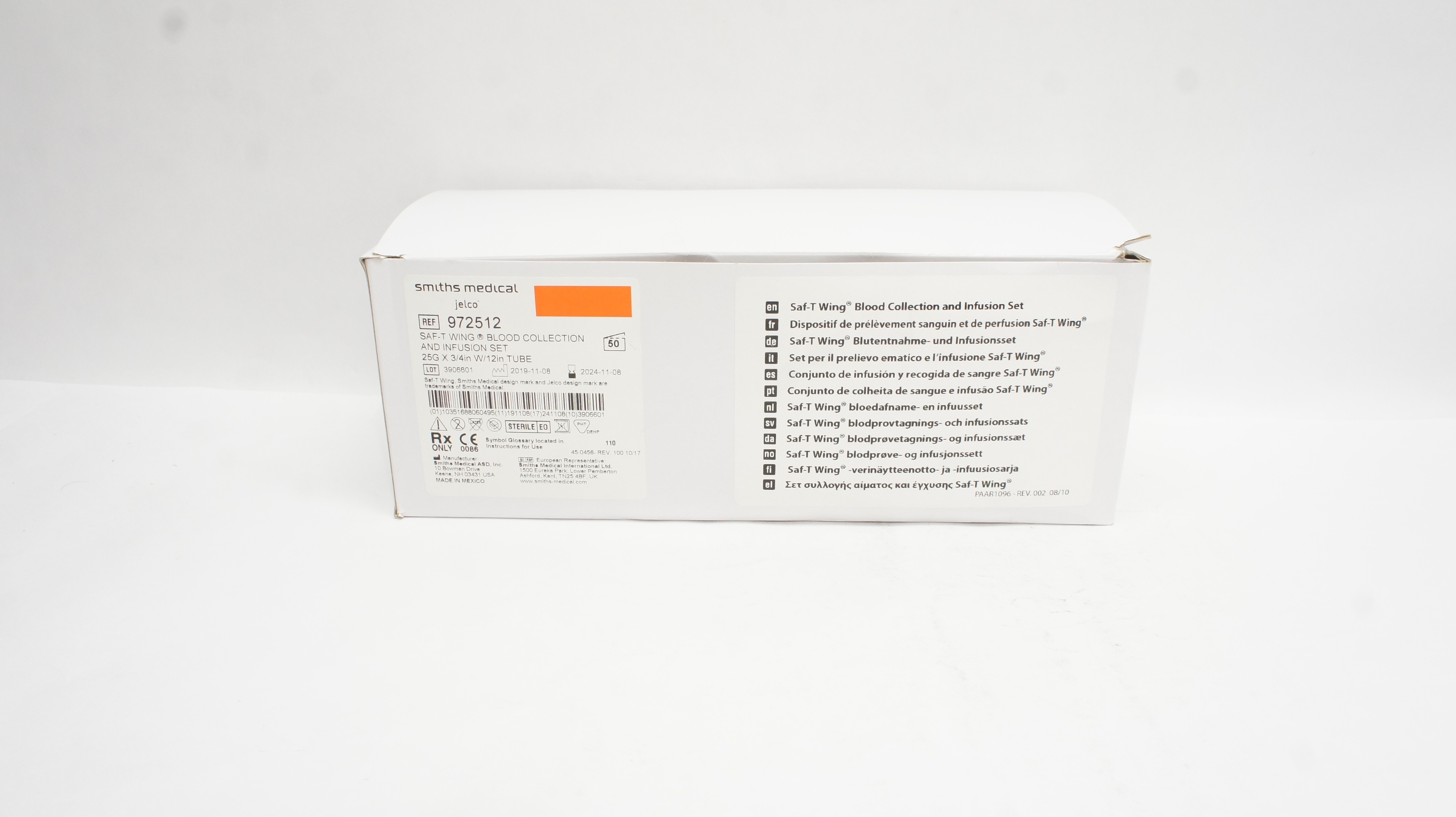 Smiths Medical 972512 Saf-T Wing Blood Collection 25G x 3/4 - Box of 38