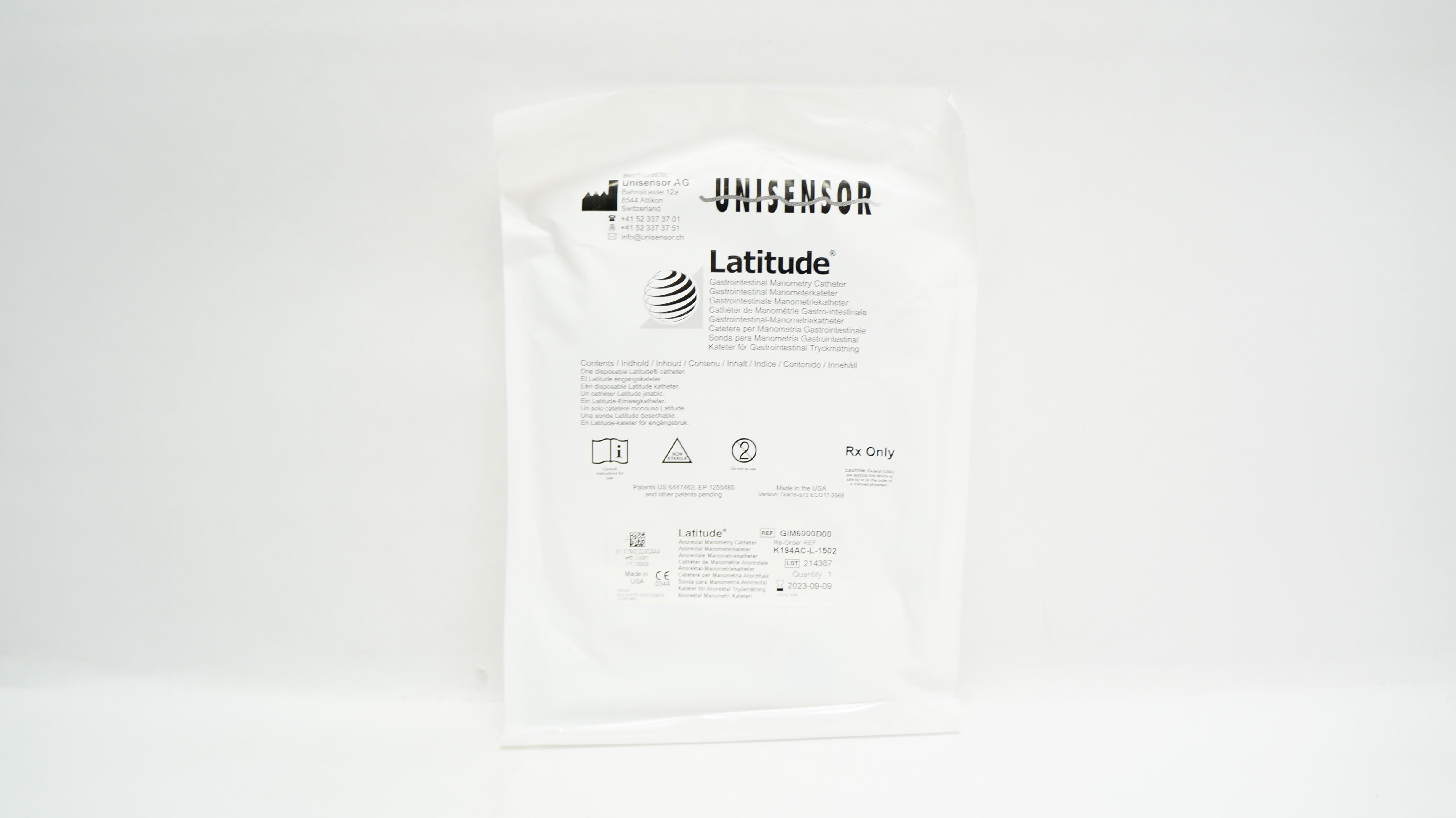 Unisensor GIM6000D00 Latitude Gastrointestinal Manometry Cath.
